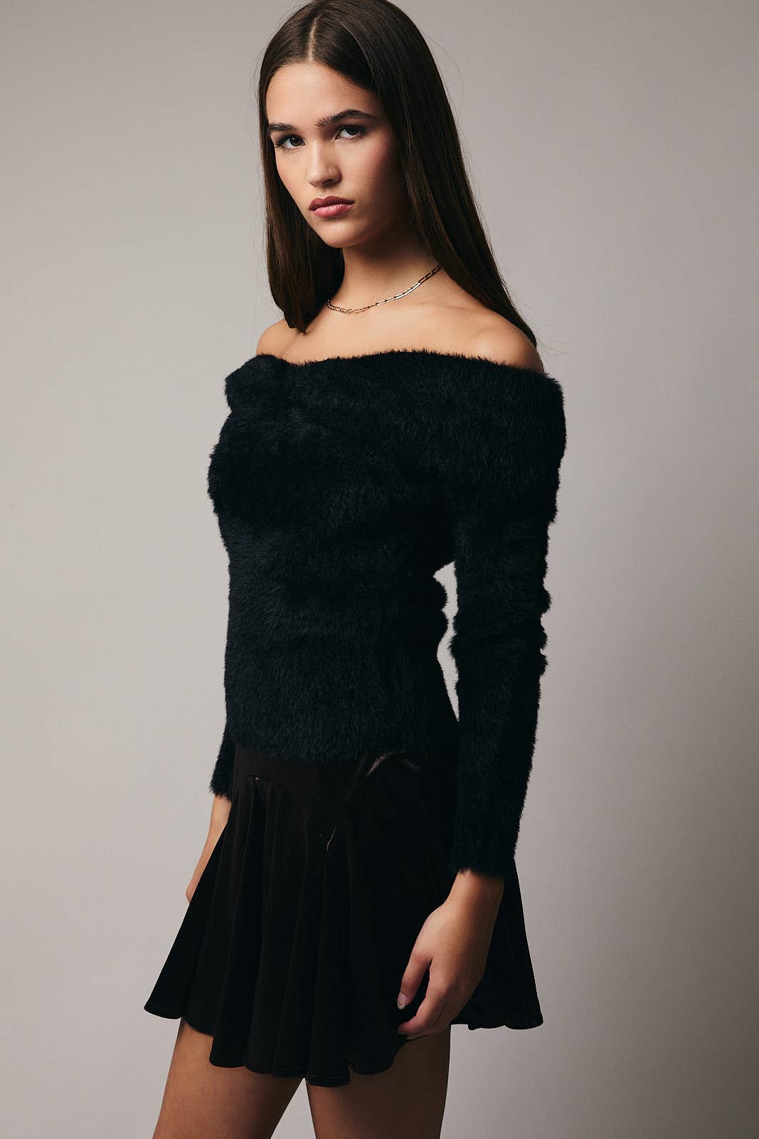 Margaret Off the Shoulder Fuzzy Sweater Top