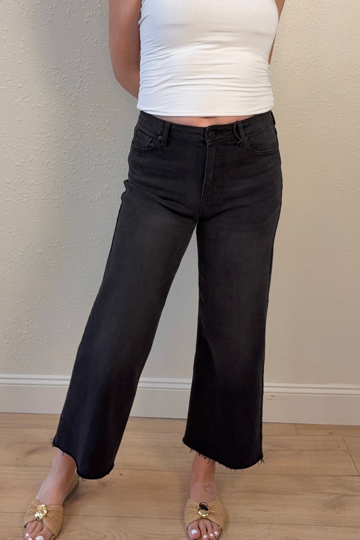 JBD Slim Wide Leg Black Cropped Jeans