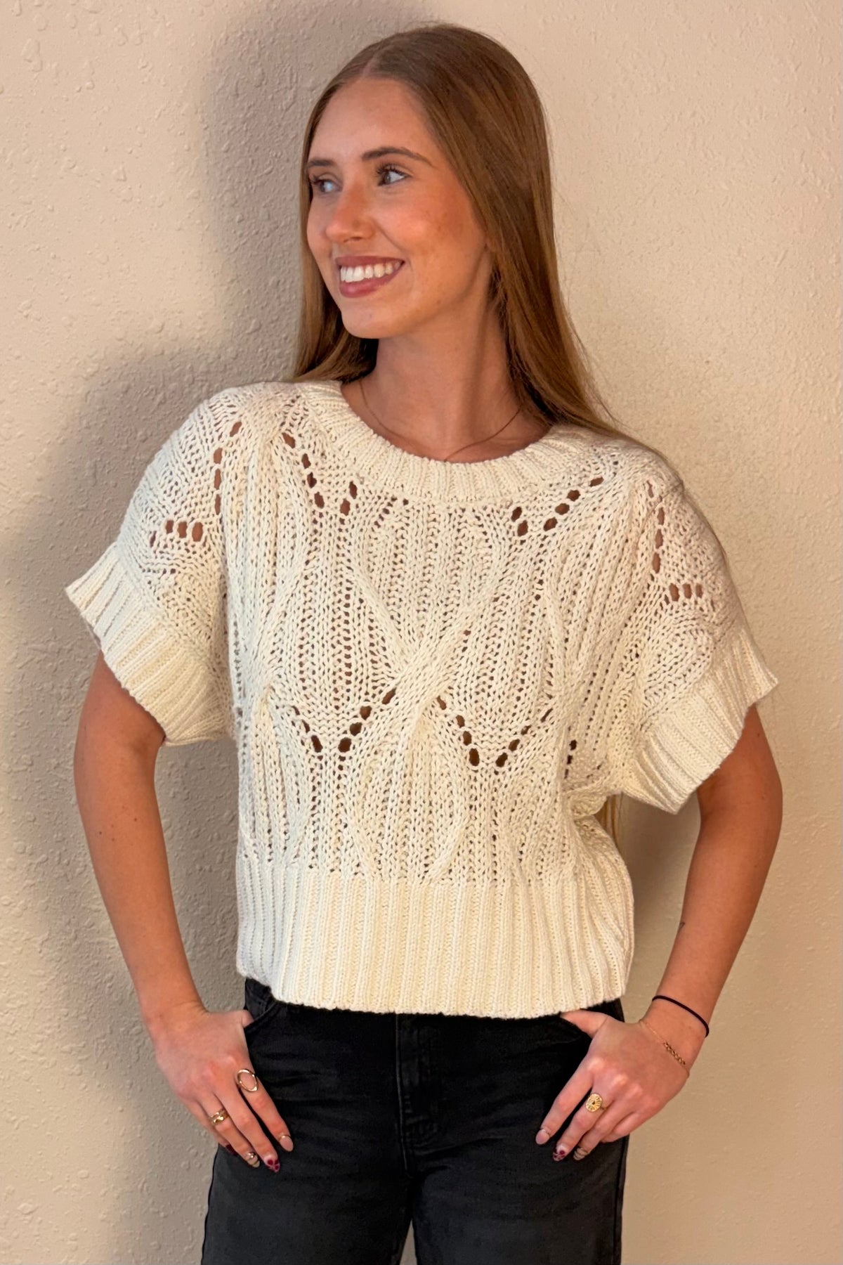 Wren Cream Short Sleeve Cable Knit Sweater