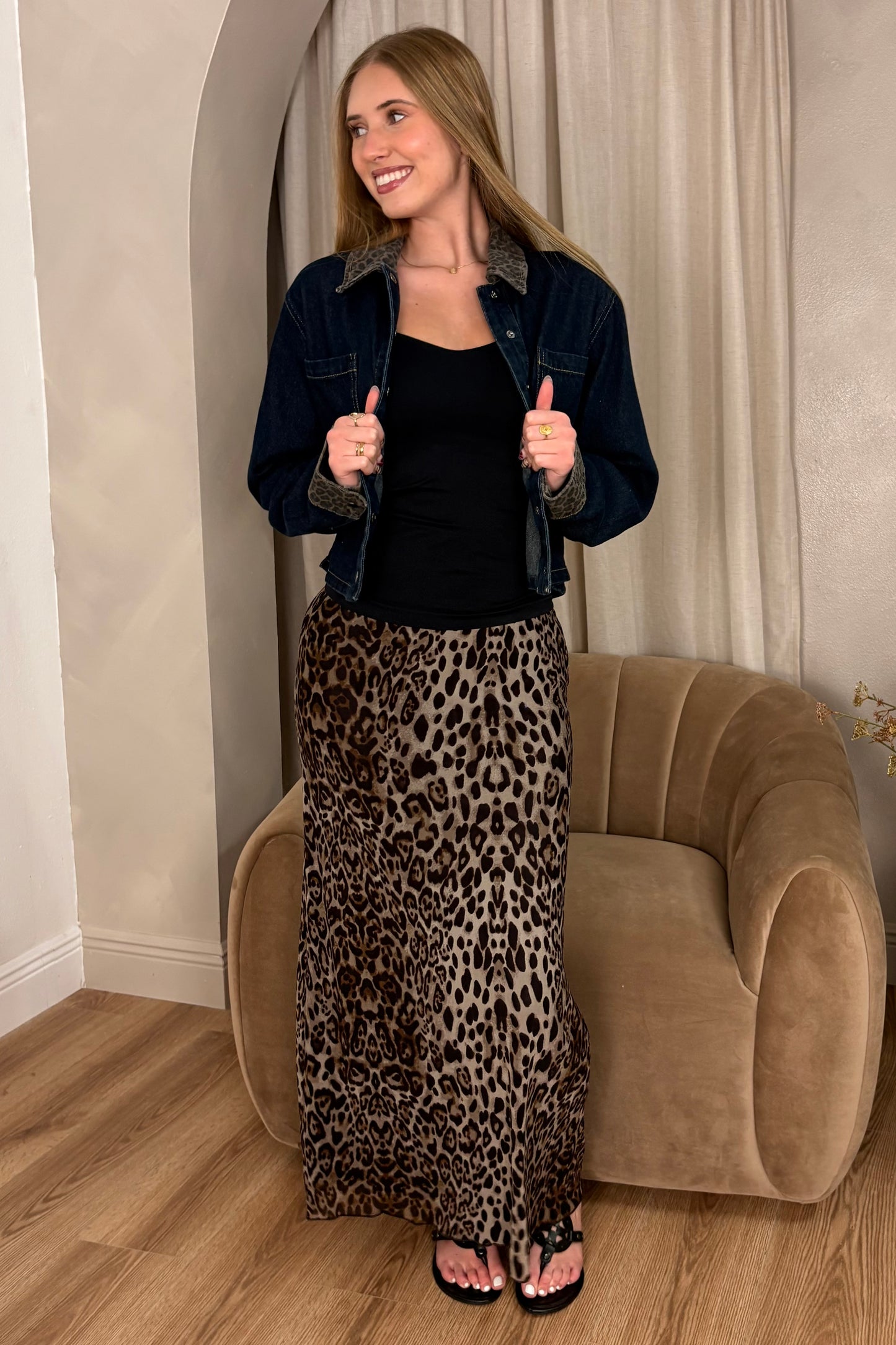 Nora Leopard Trim Denim Jacket