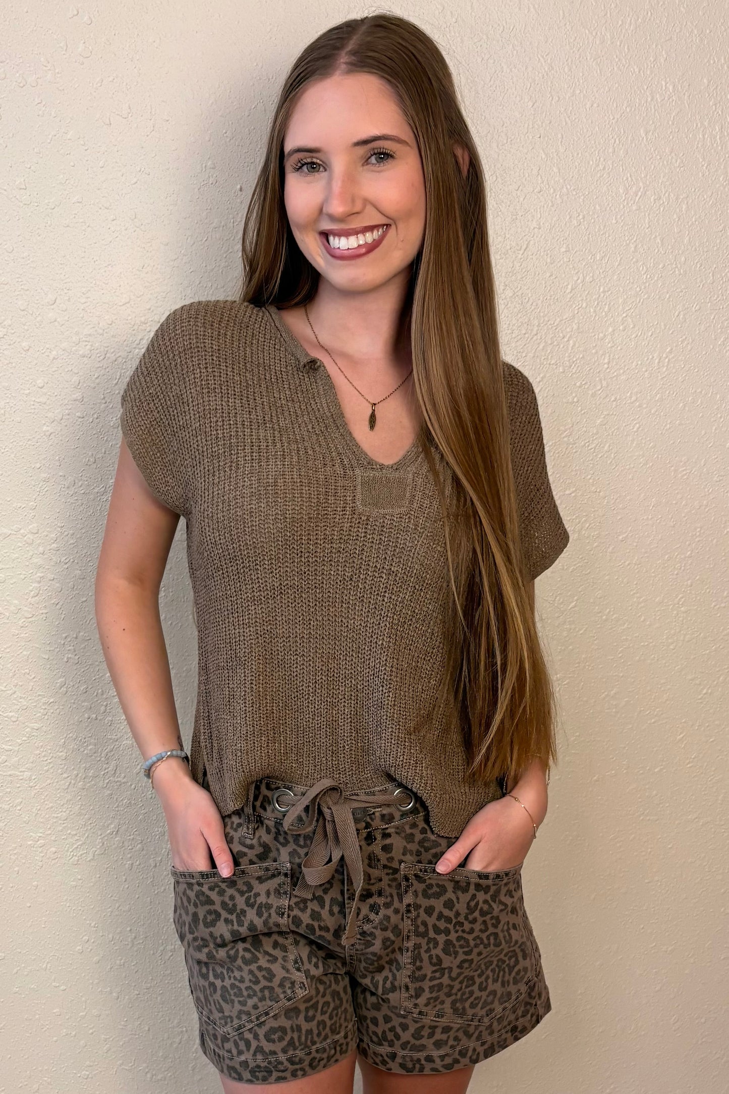 Risen Leopard Tie Front Shorts