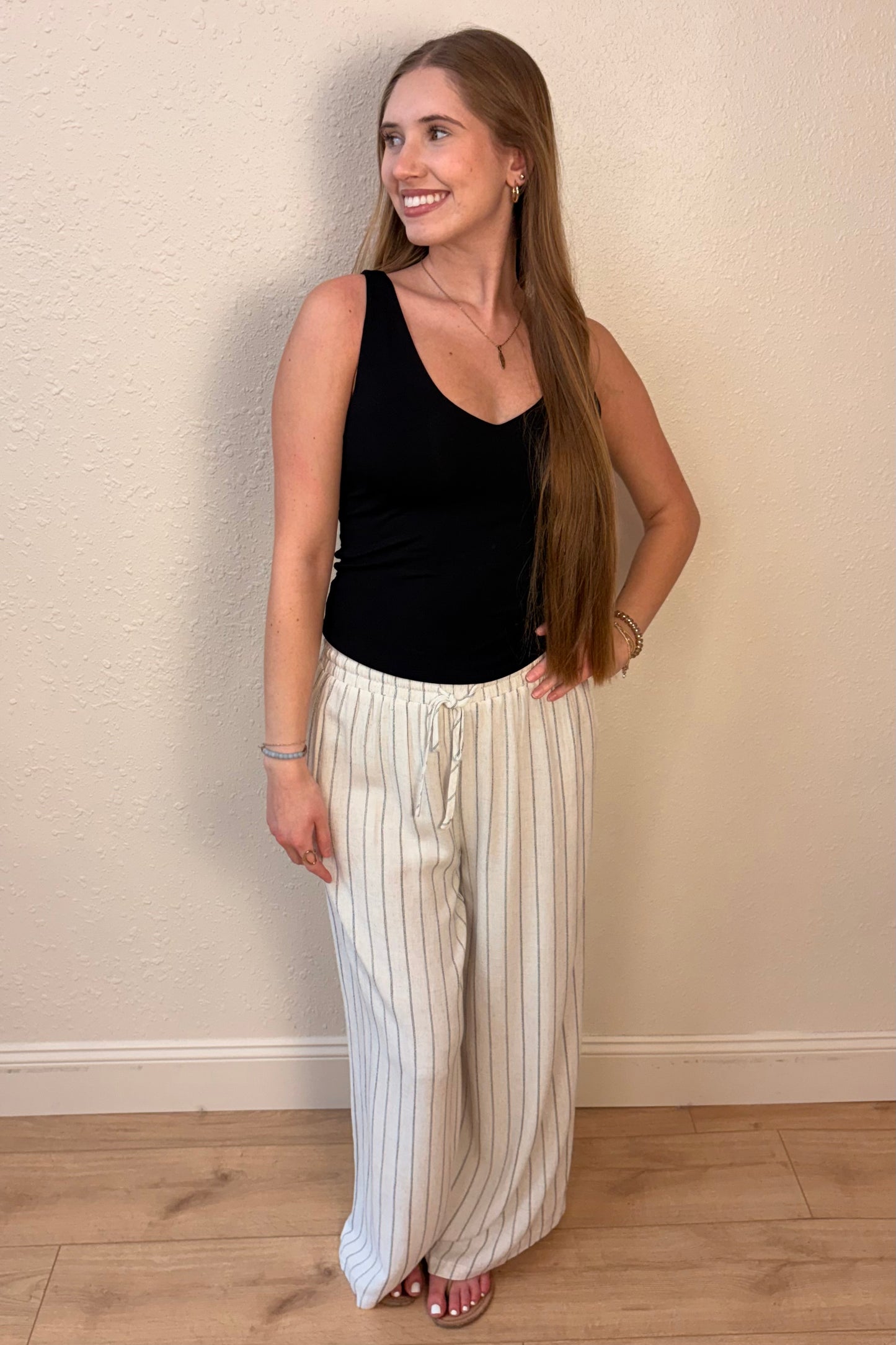 Ariana Pinstripe Wide Leg Linen Pants