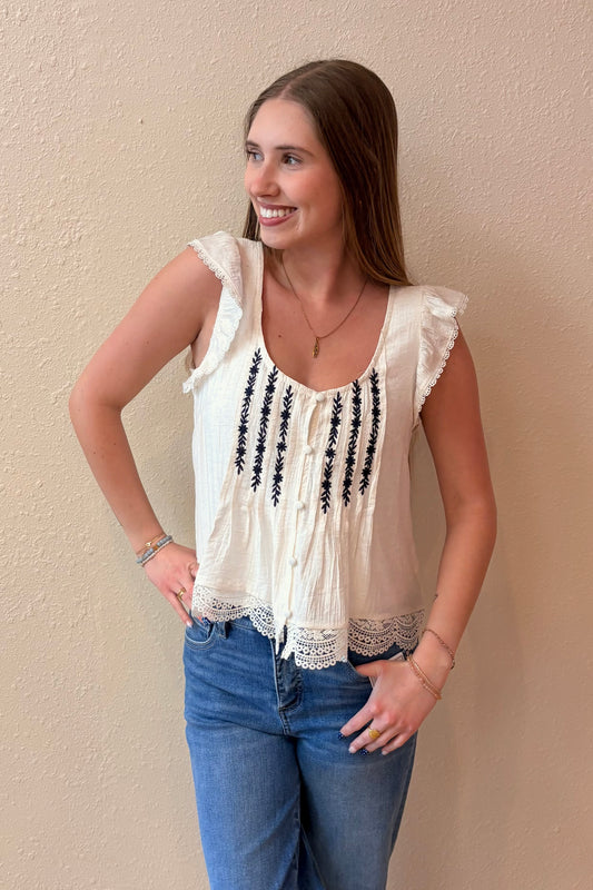 Allie Embroidered Ruffle Top