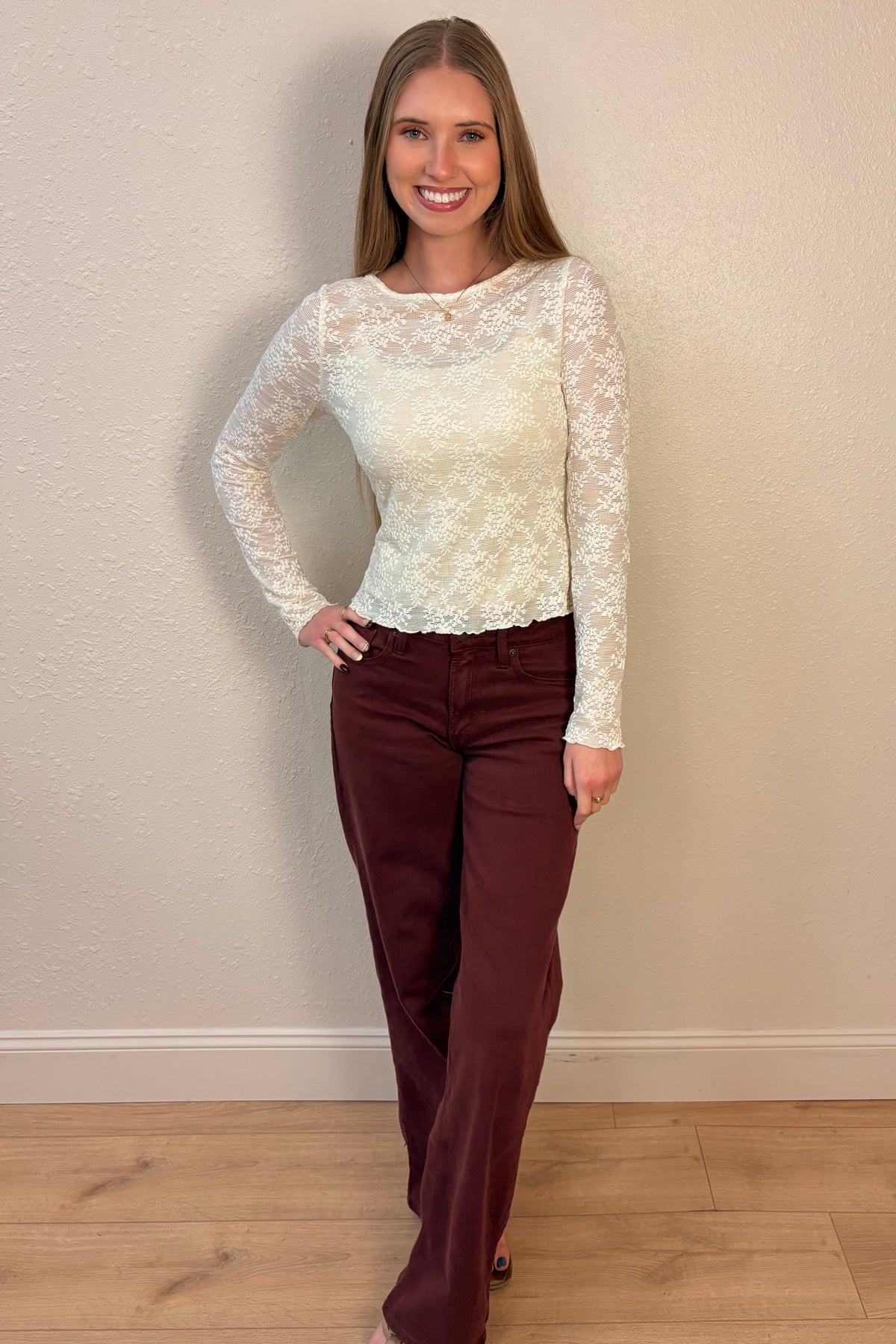Kenzie Sheer Lace Long Sleeve Top