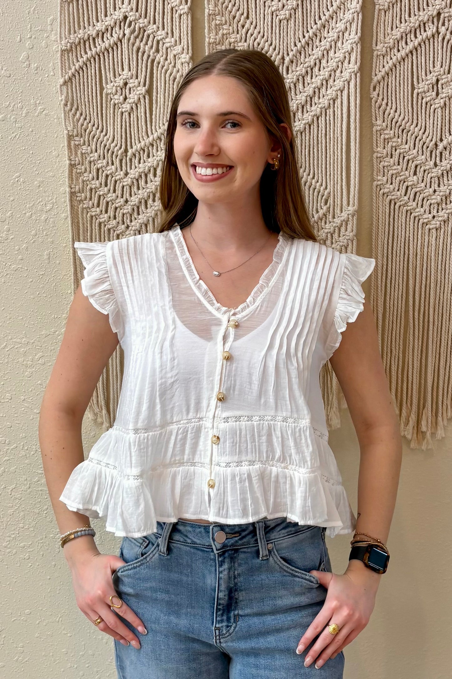 Riley Pleated Ruffle Top