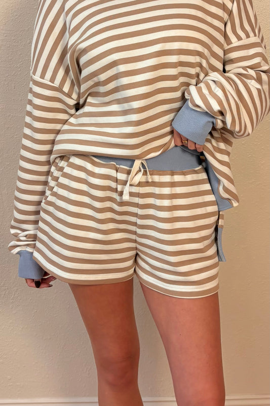 Avery Tan Stripe Lounge Shorts