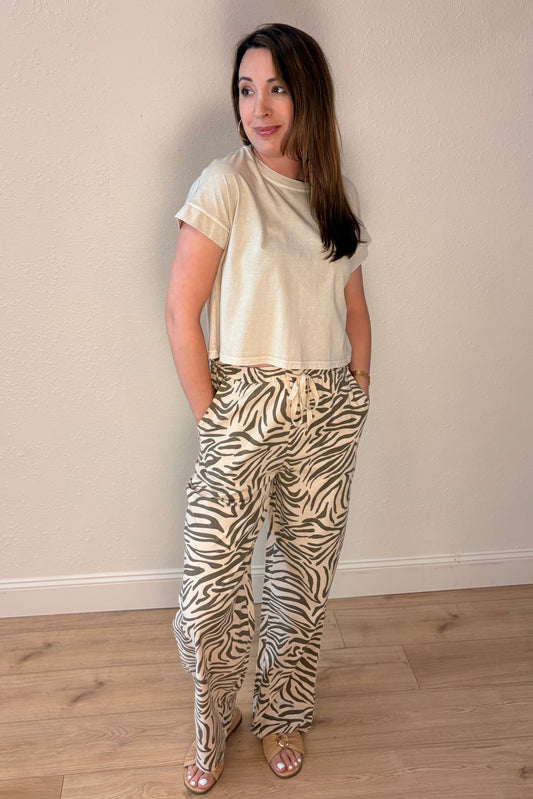 Aria Zebra Print Wide Leg Pants