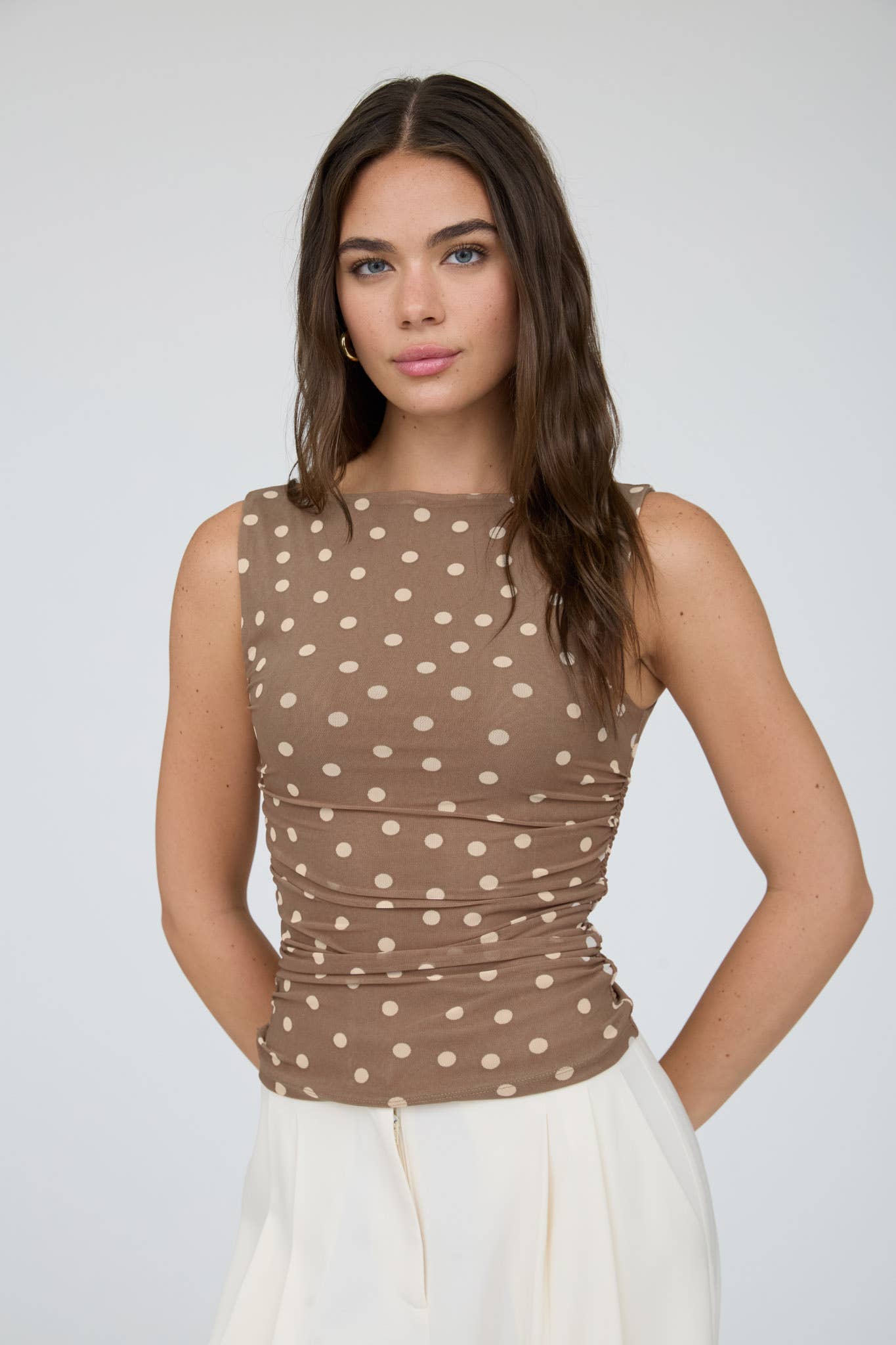 Marley Polka Dot Ruched Sleeveless Top