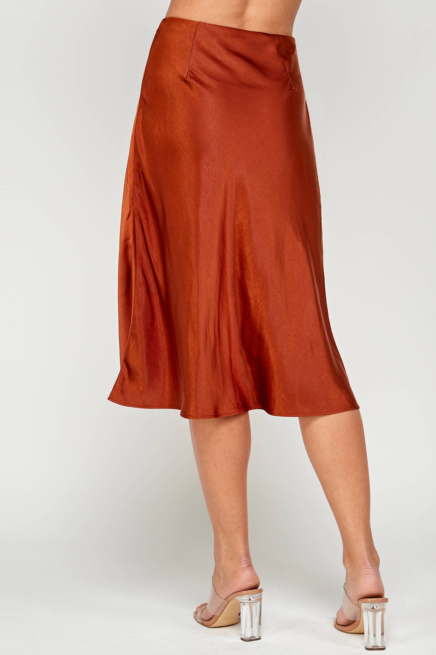 Amber Copper Satin Midi Skirt
