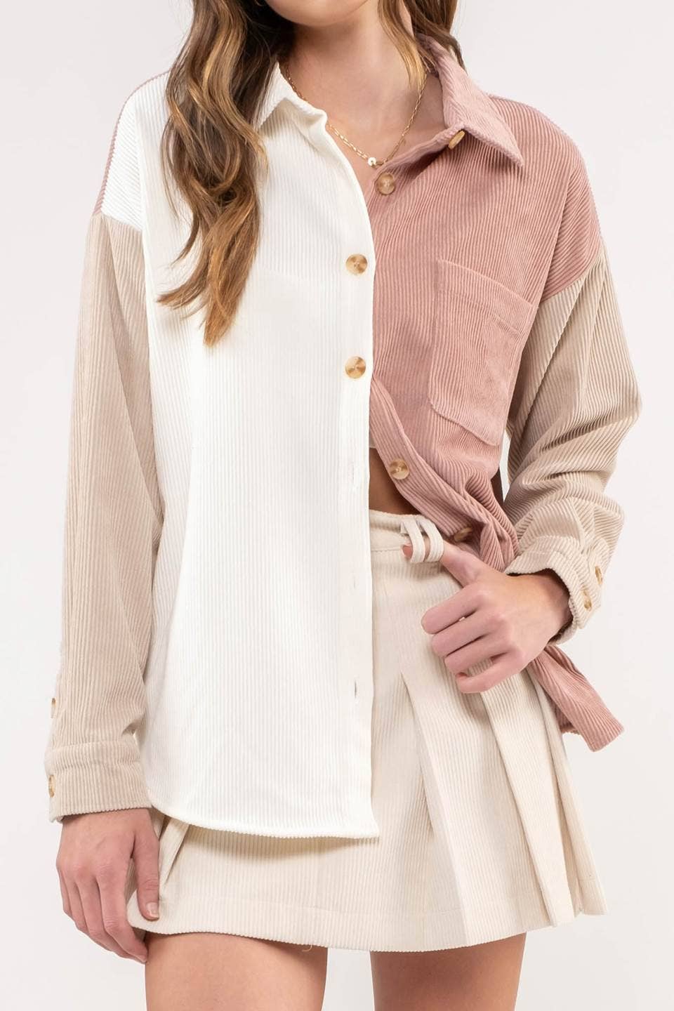 Colorblock Corduroy Shacket