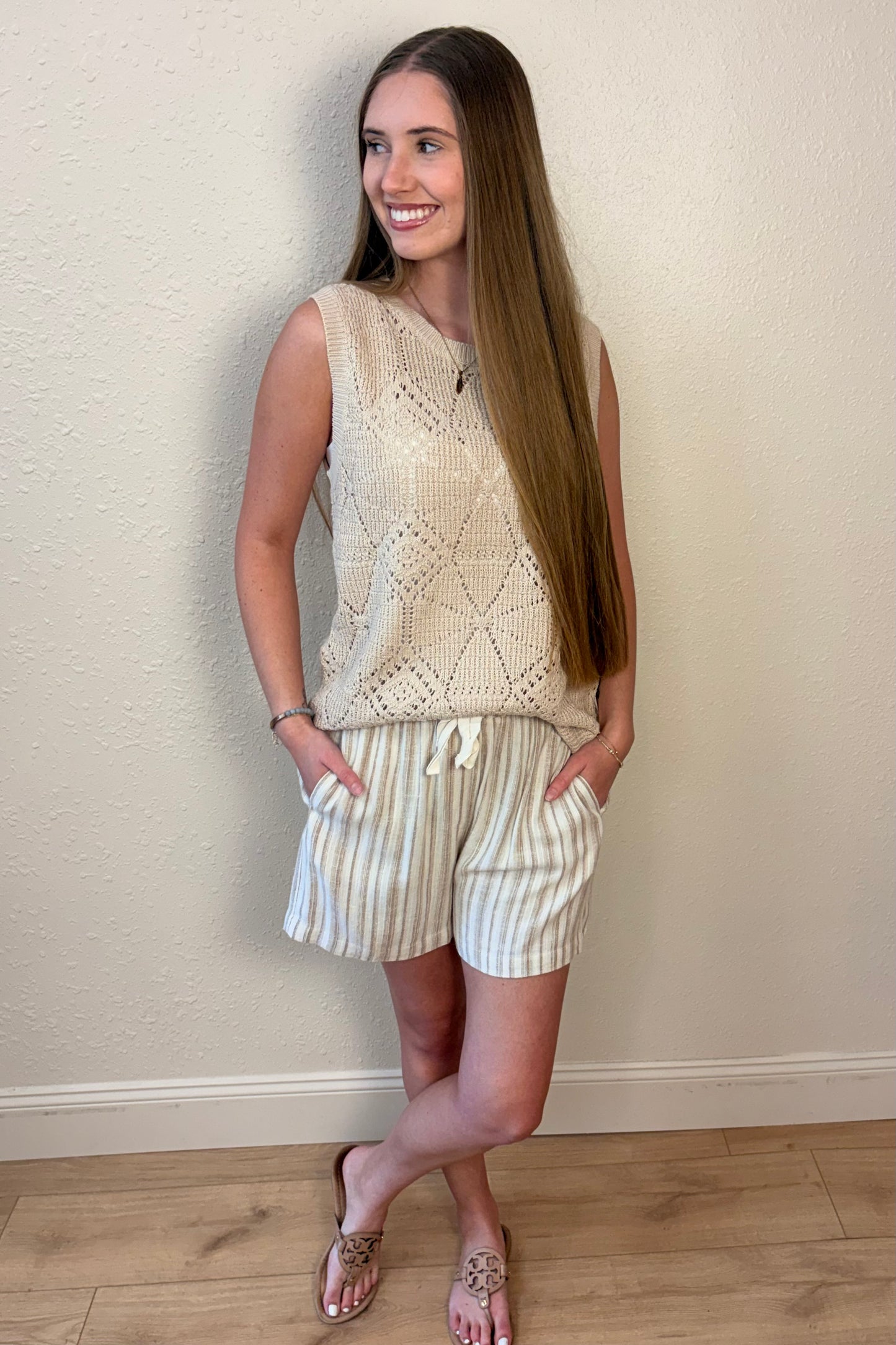 Alina Taupe Crochet Sleeveless Top