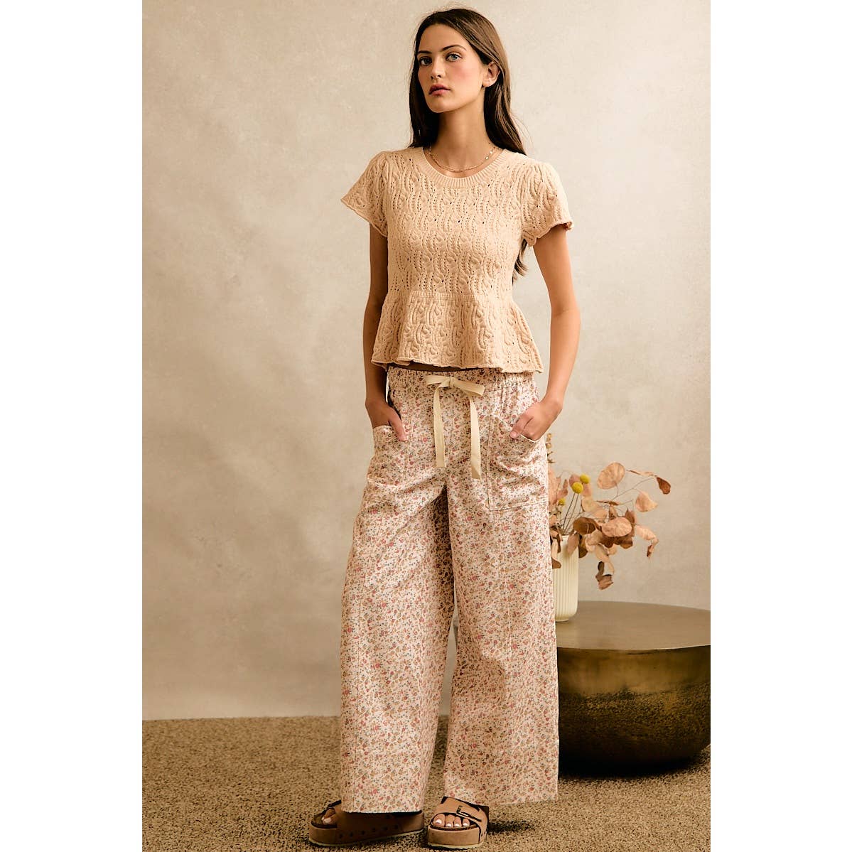 Ileane Textured Knit Peplum Top