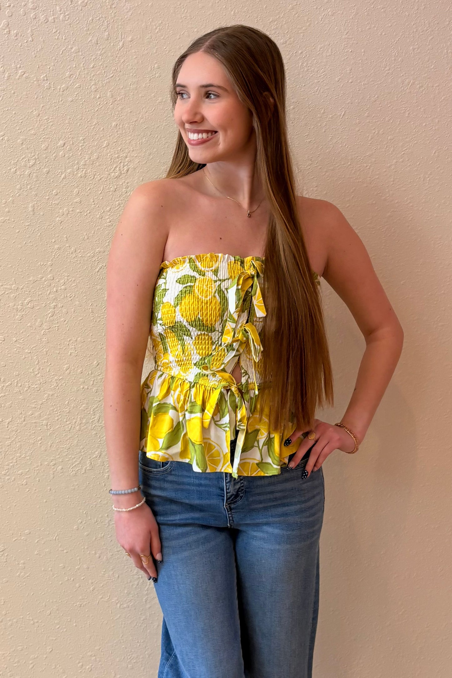 Sienna Lemon Print Peplum Tube Top