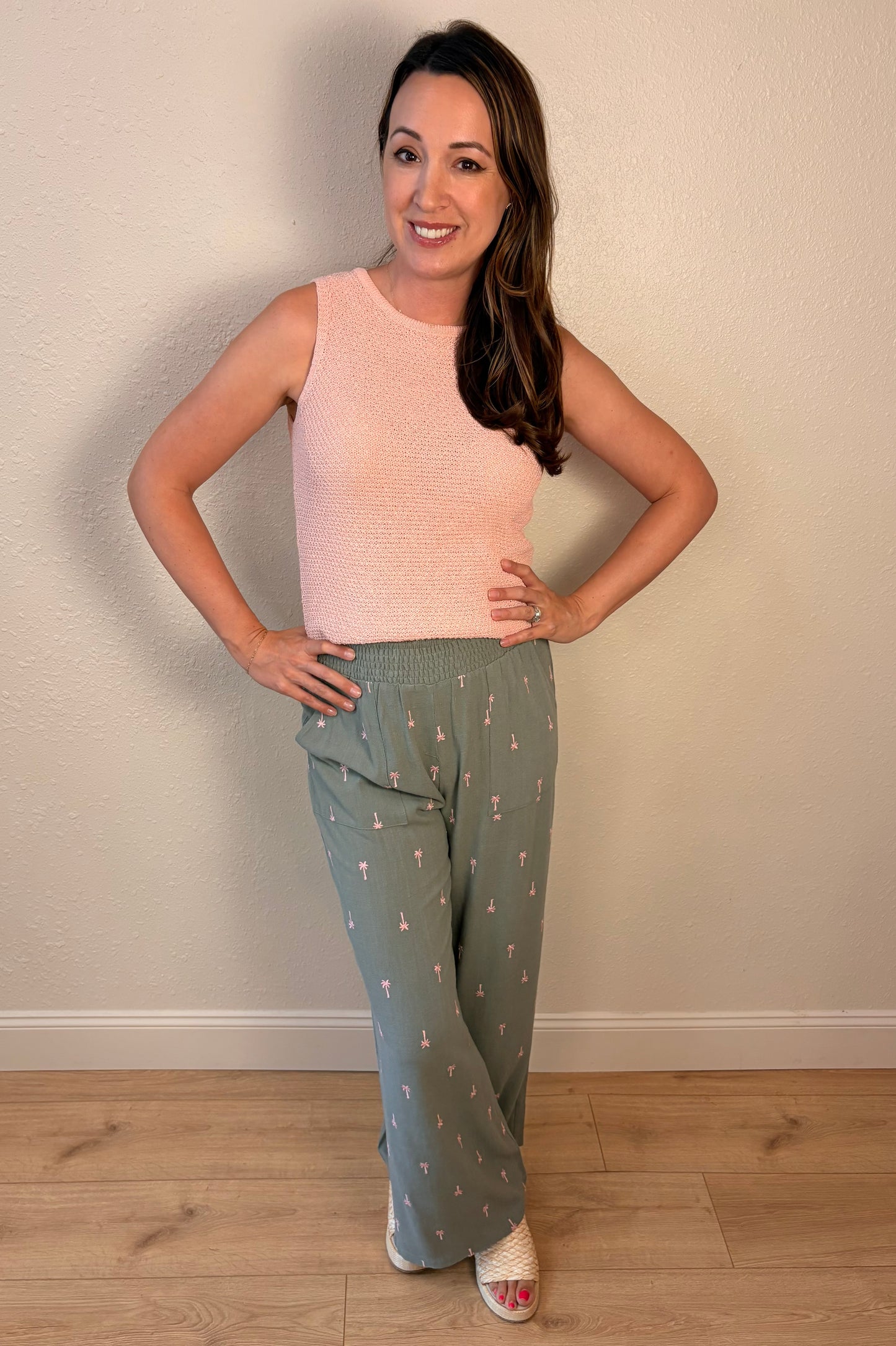 Lily Embroidered Palm Tree Pants