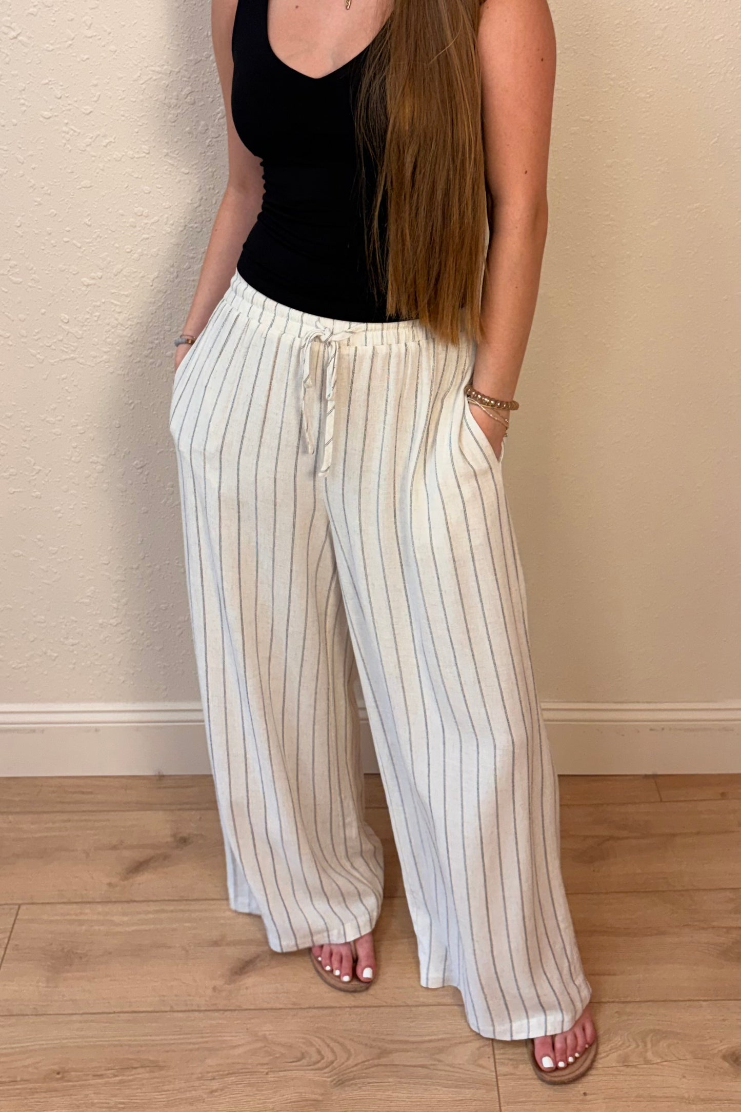 Ariana Pinstripe Wide Leg Linen Pants
