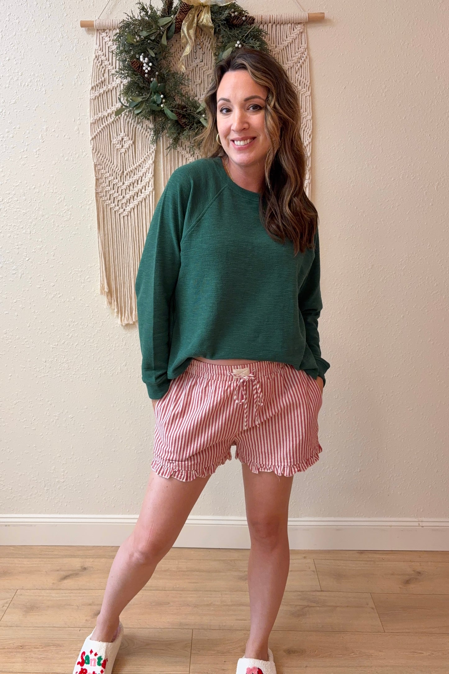 Ruby Red & White Stripe Ruffle Shorts