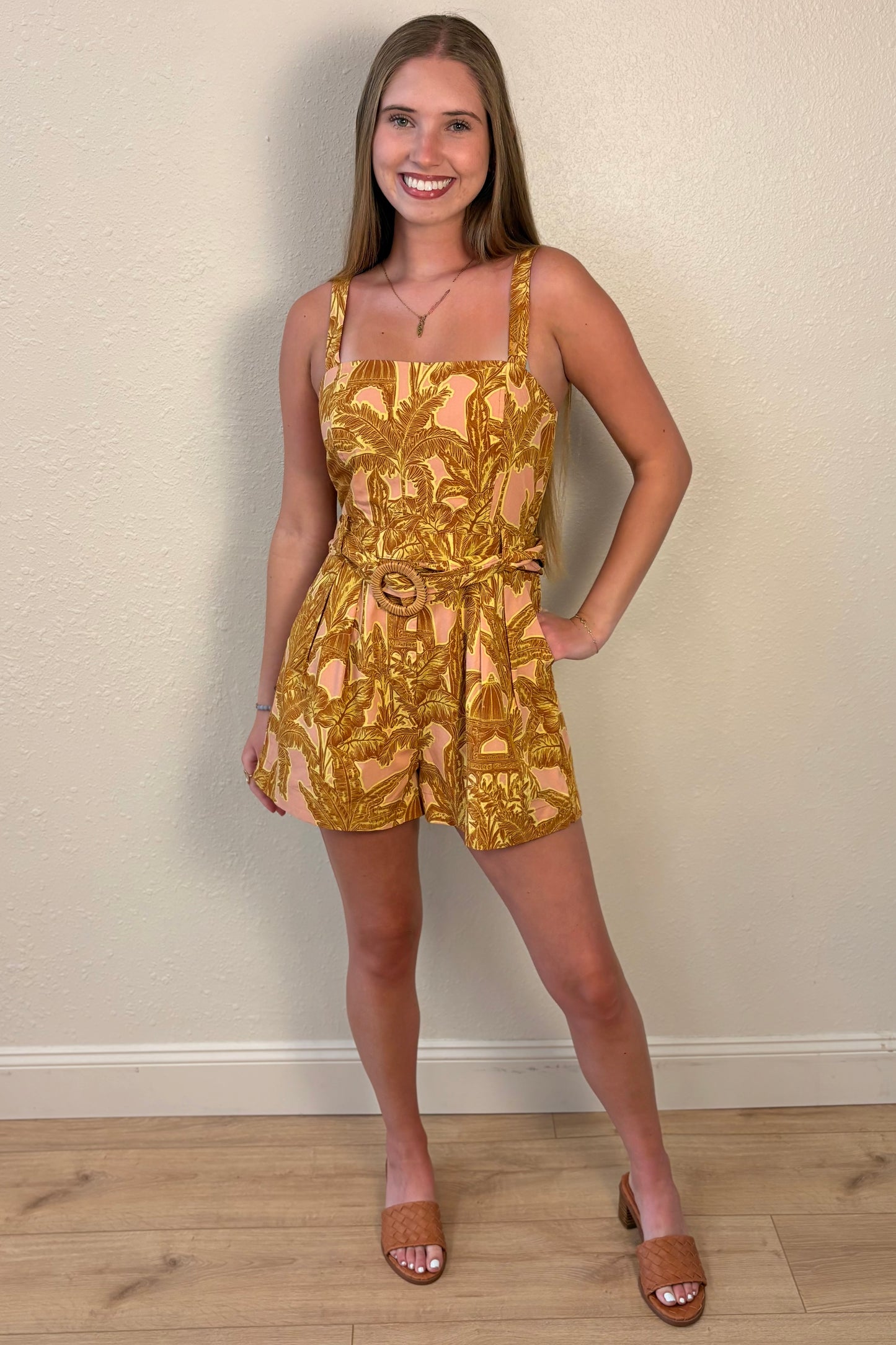 Hannah Tropical Print Belted Romper