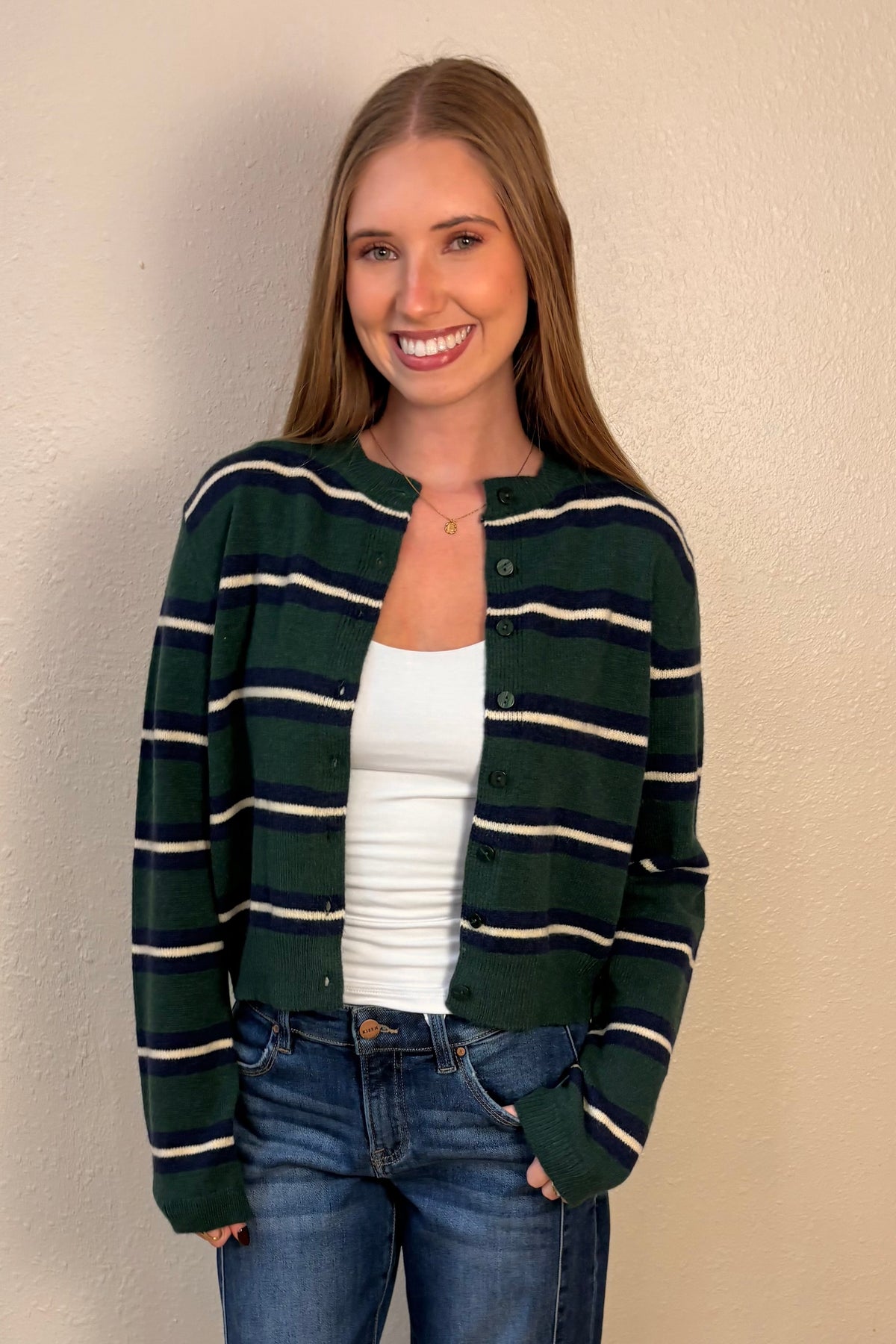 Mikayla Green Stripe Cardigan Sweater