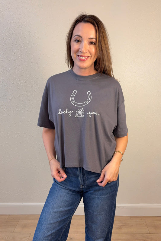 Lucky You Western Graphic Boxy Crop Top