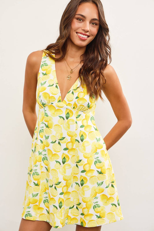 Lemon V Neck Mini Dress