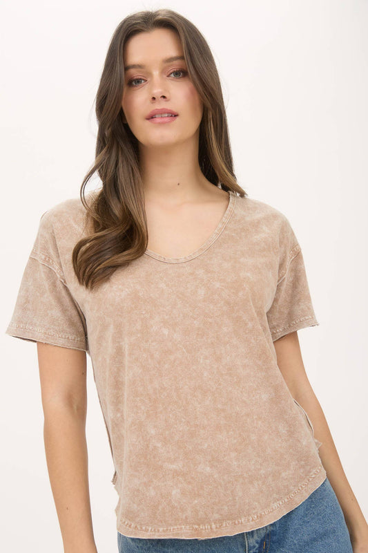 Emily Mineral Washed Scoop Neck Tee Shirt