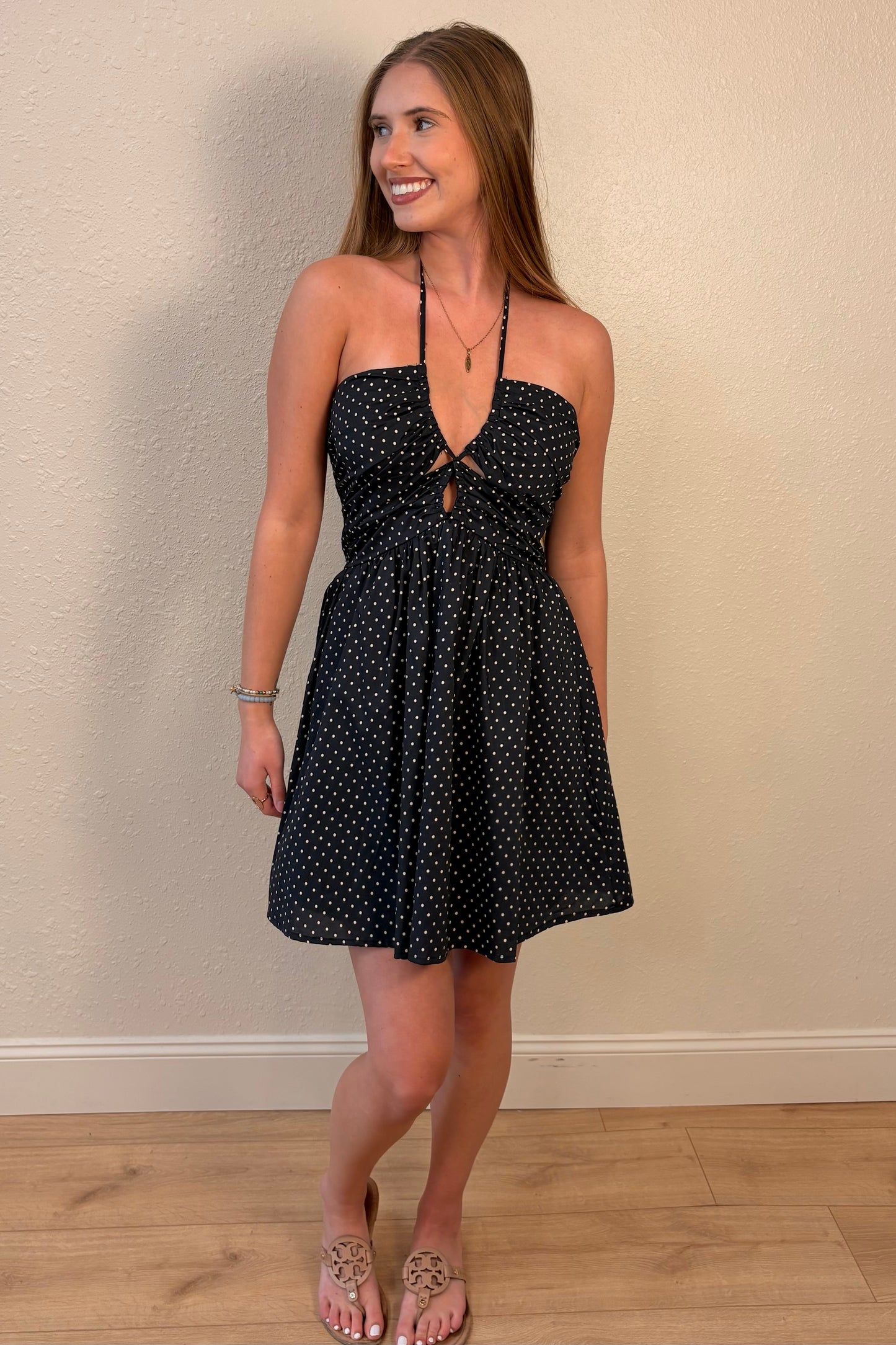 Natalie Polka Dot Mini Halter Dress
