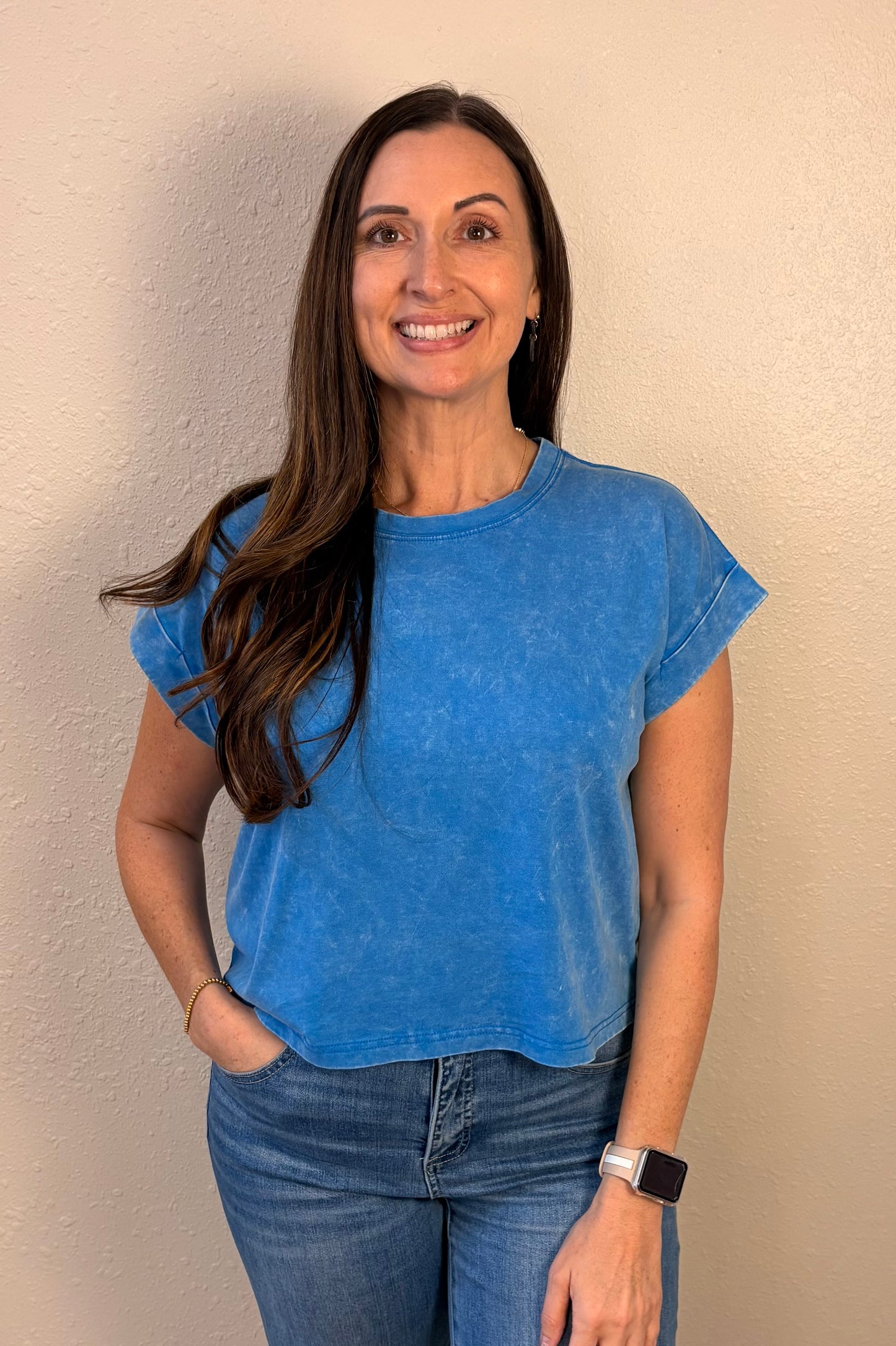 Zara Ocean Blue Mineral Wash T-Shirt