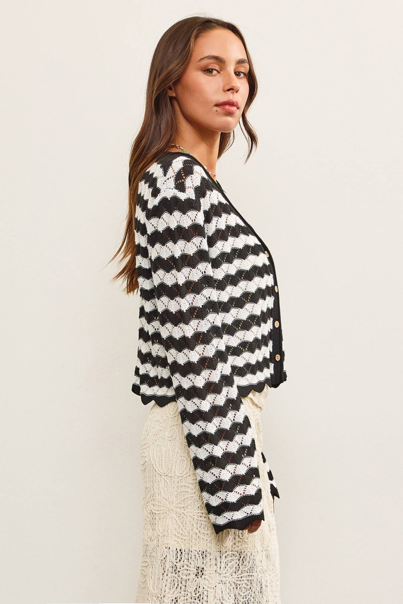 Miriam Scallop Edge Stripe Cardigan Sweater