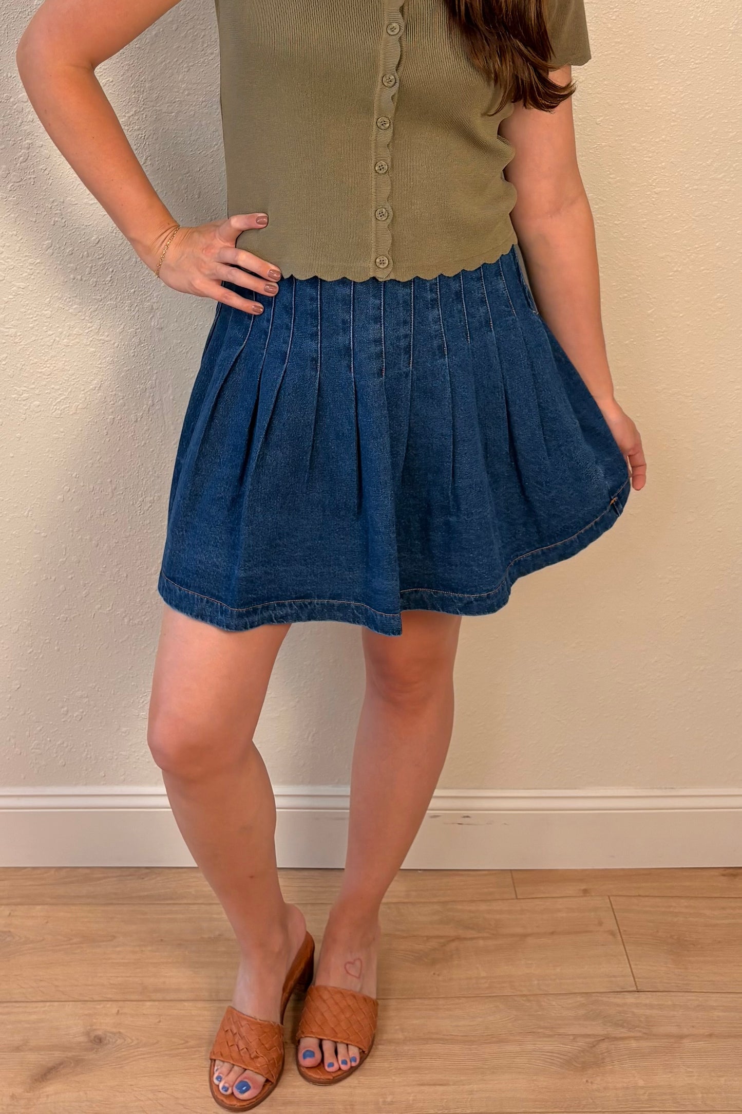 Kelsey Pleated Denim Mini Skirt