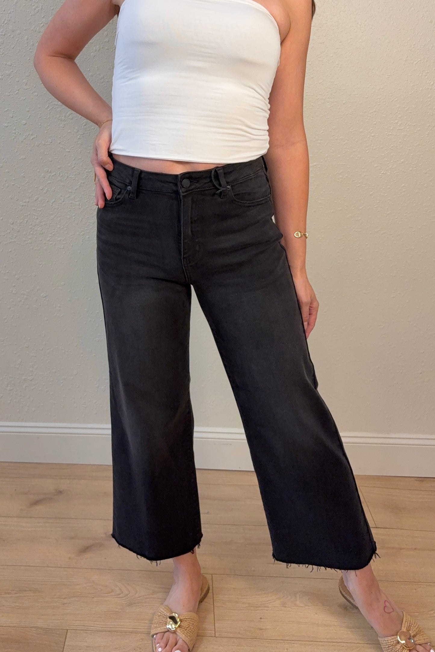 JBD Slim Wide Leg Black Cropped Jeans
