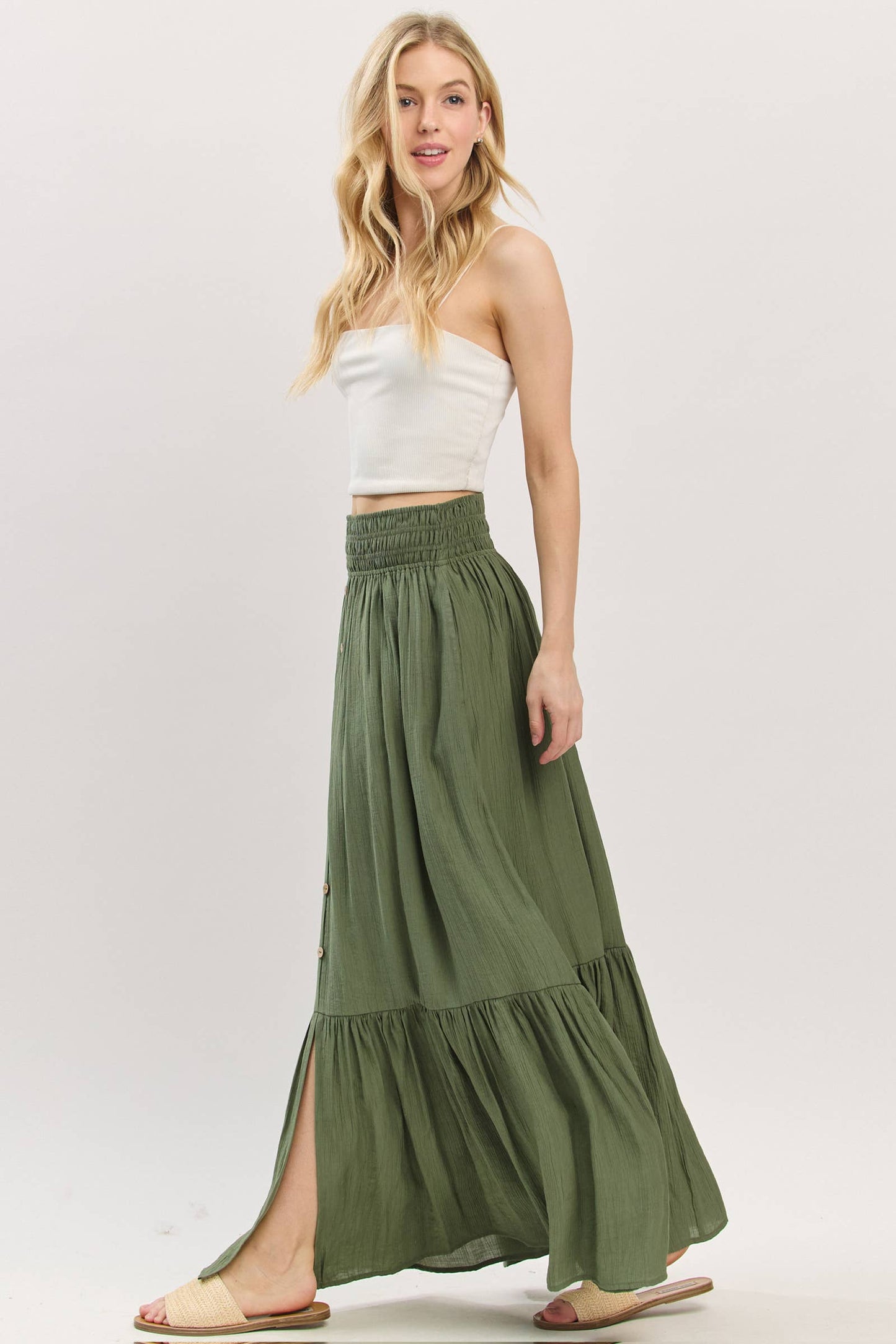 Brianna Tiered Center Slit Maxi Skirt