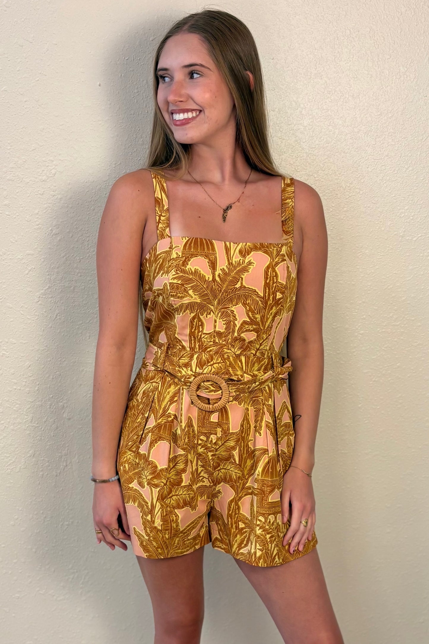 Hannah Tropical Print Belted Romper