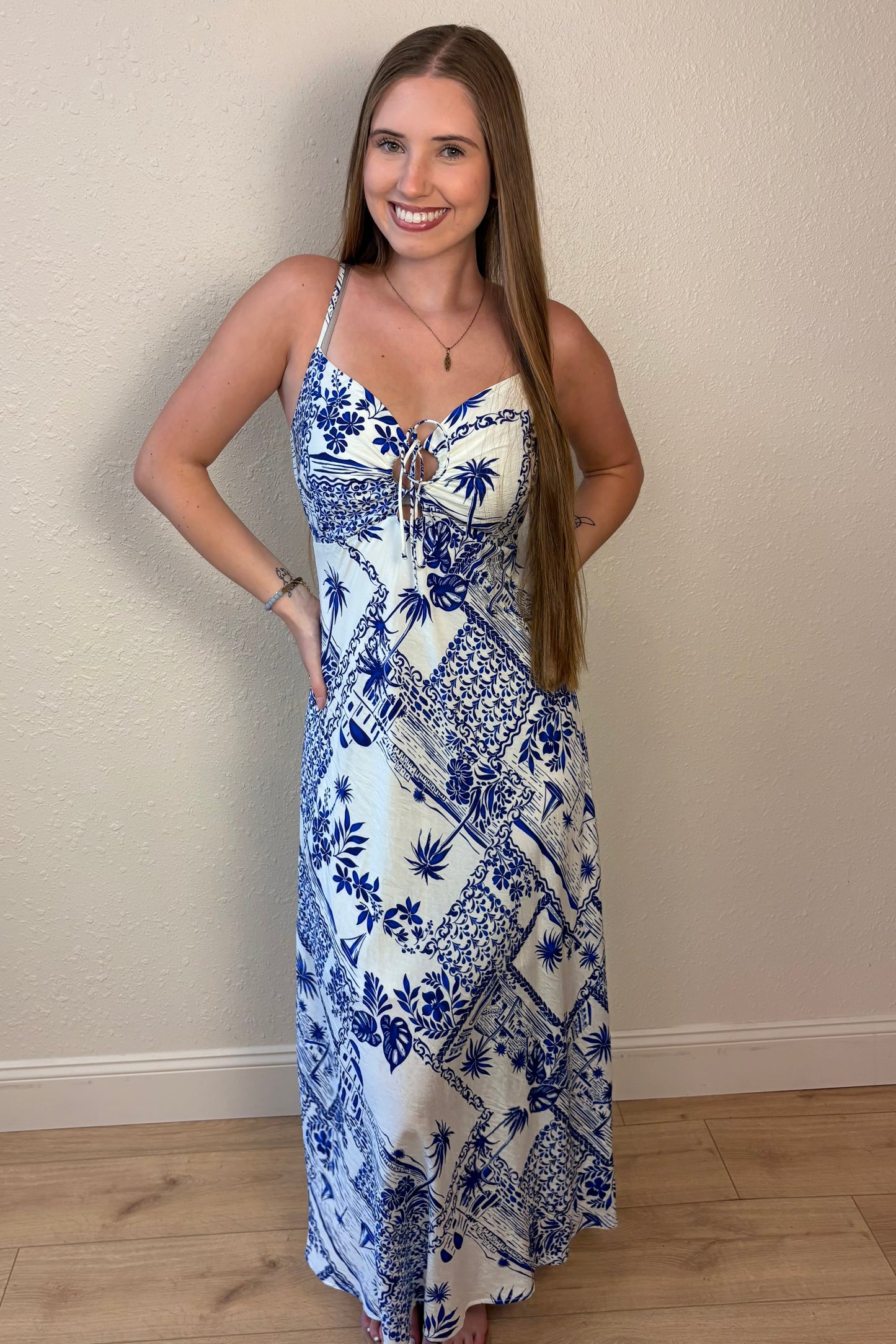Athena Blue and White Maxi Dress