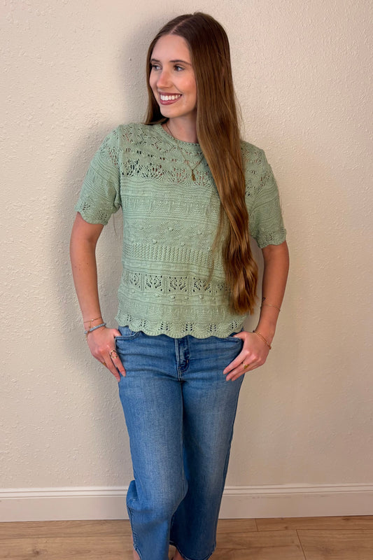 Sophia Pointelle Knit Short Sleeve Top