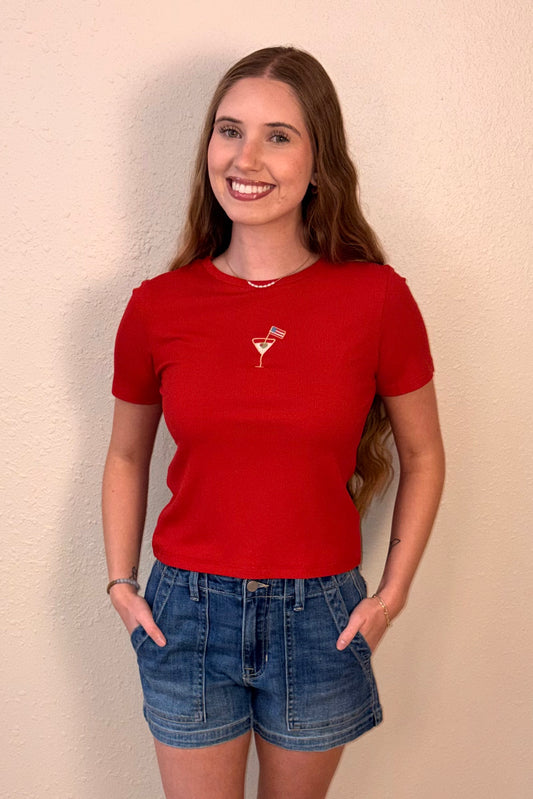 Rayna Flag Cocktail Ribbed Tee Shirt