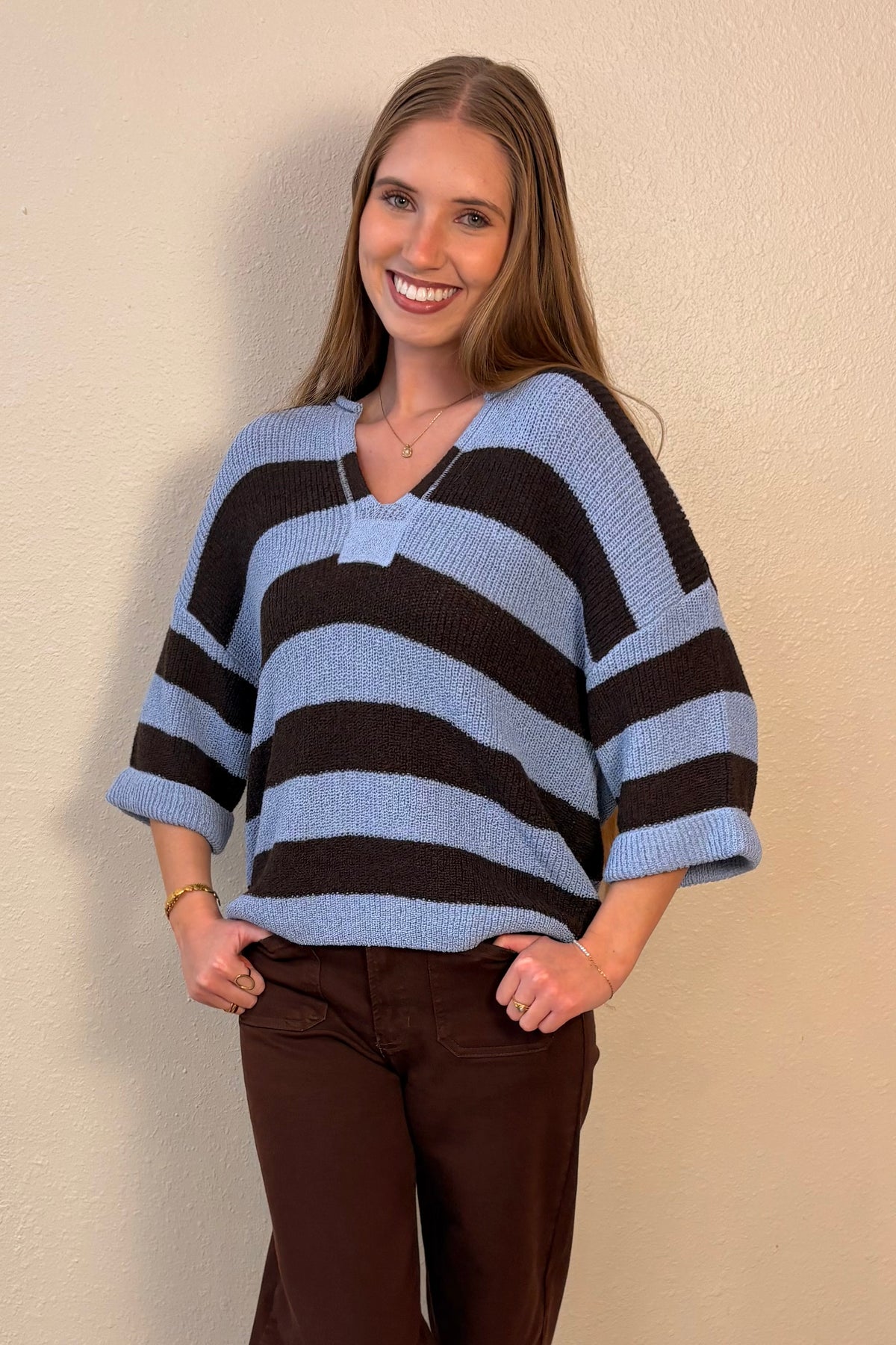 Alessia Stripe 3/4 Sleeve Sweater Top