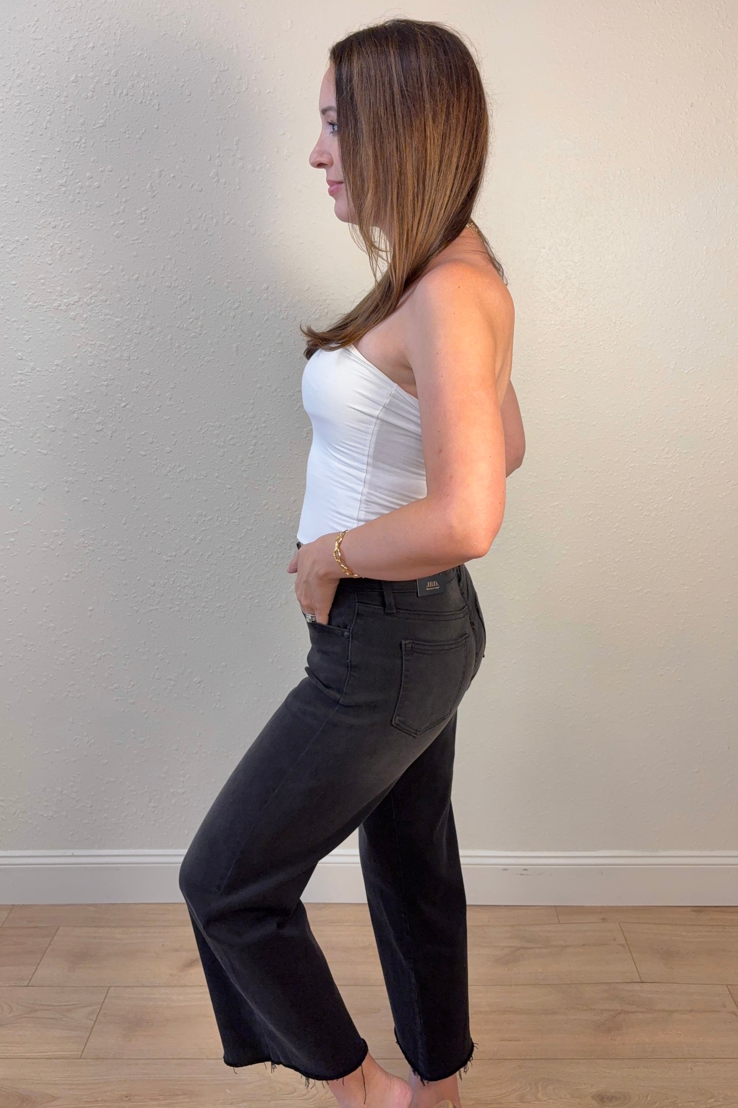 JBD Slim Wide Leg Black Cropped Jeans