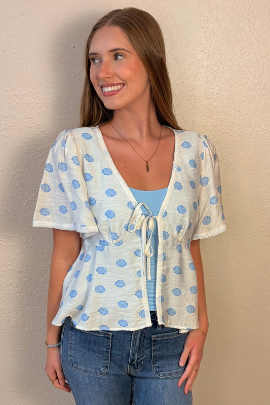 Cordelia Seashell Print Tie Top