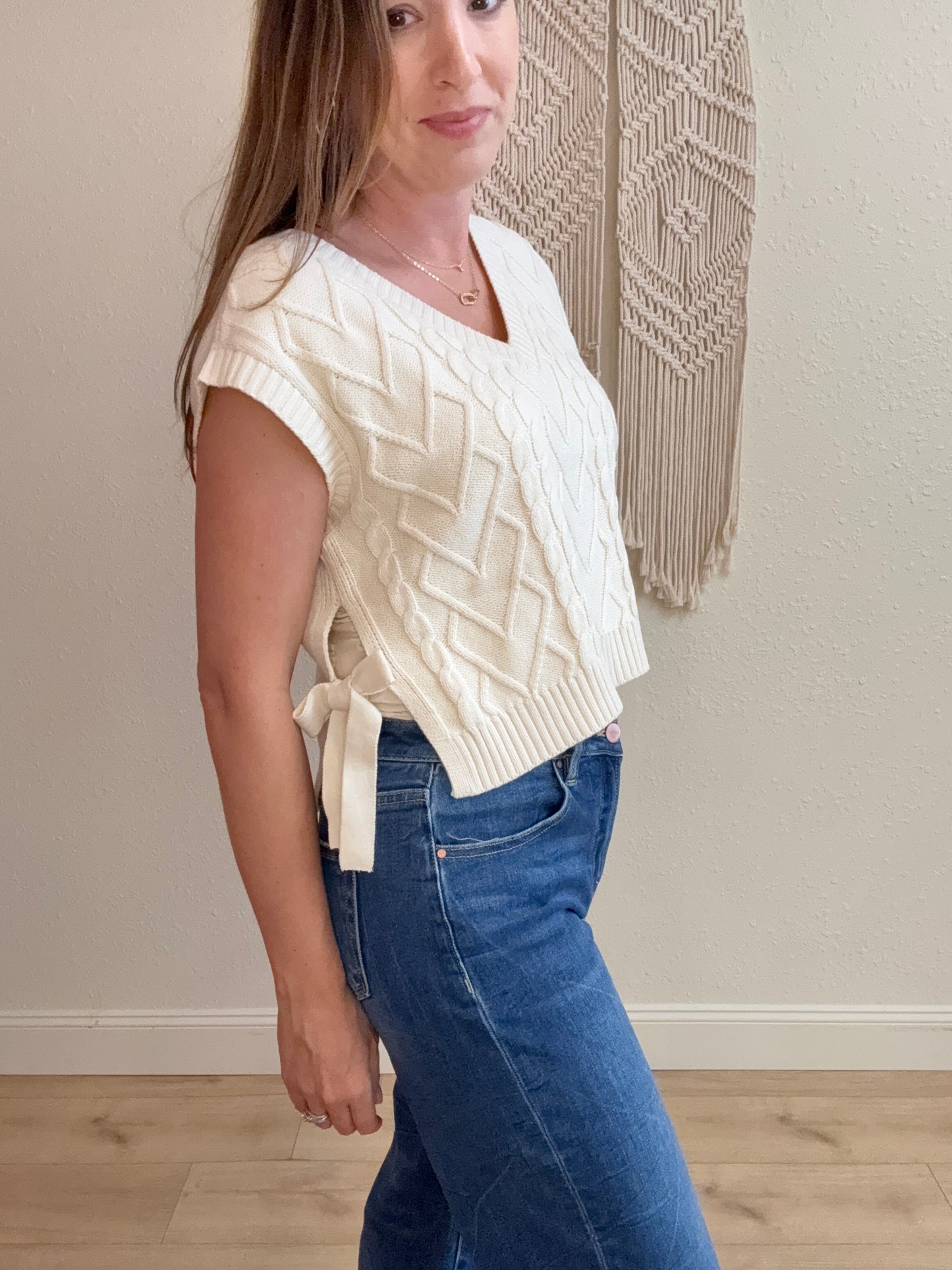 Louisa Cream Side Tie Sweater Vest