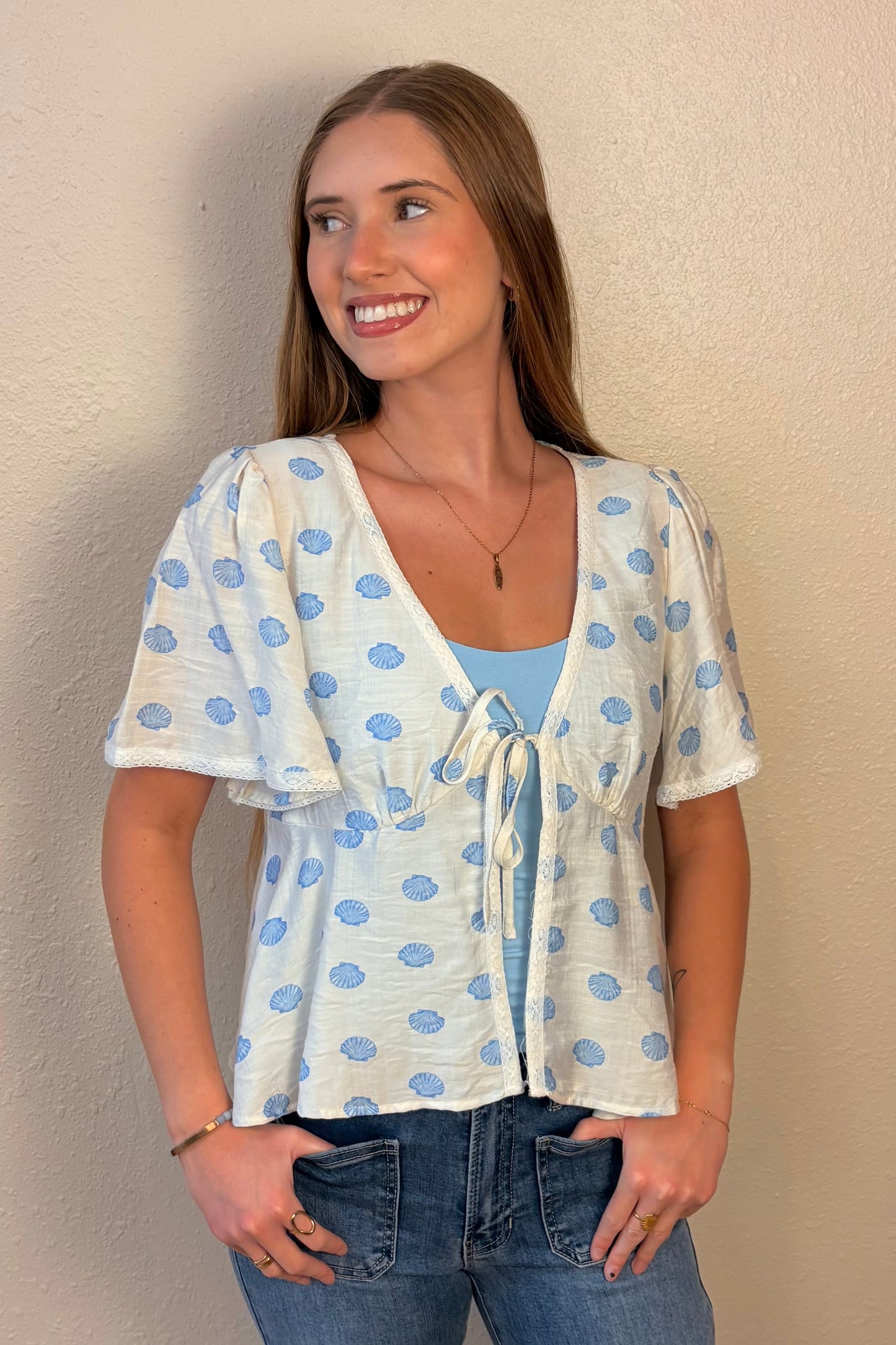 Cordelia Seashell Print Tie Top