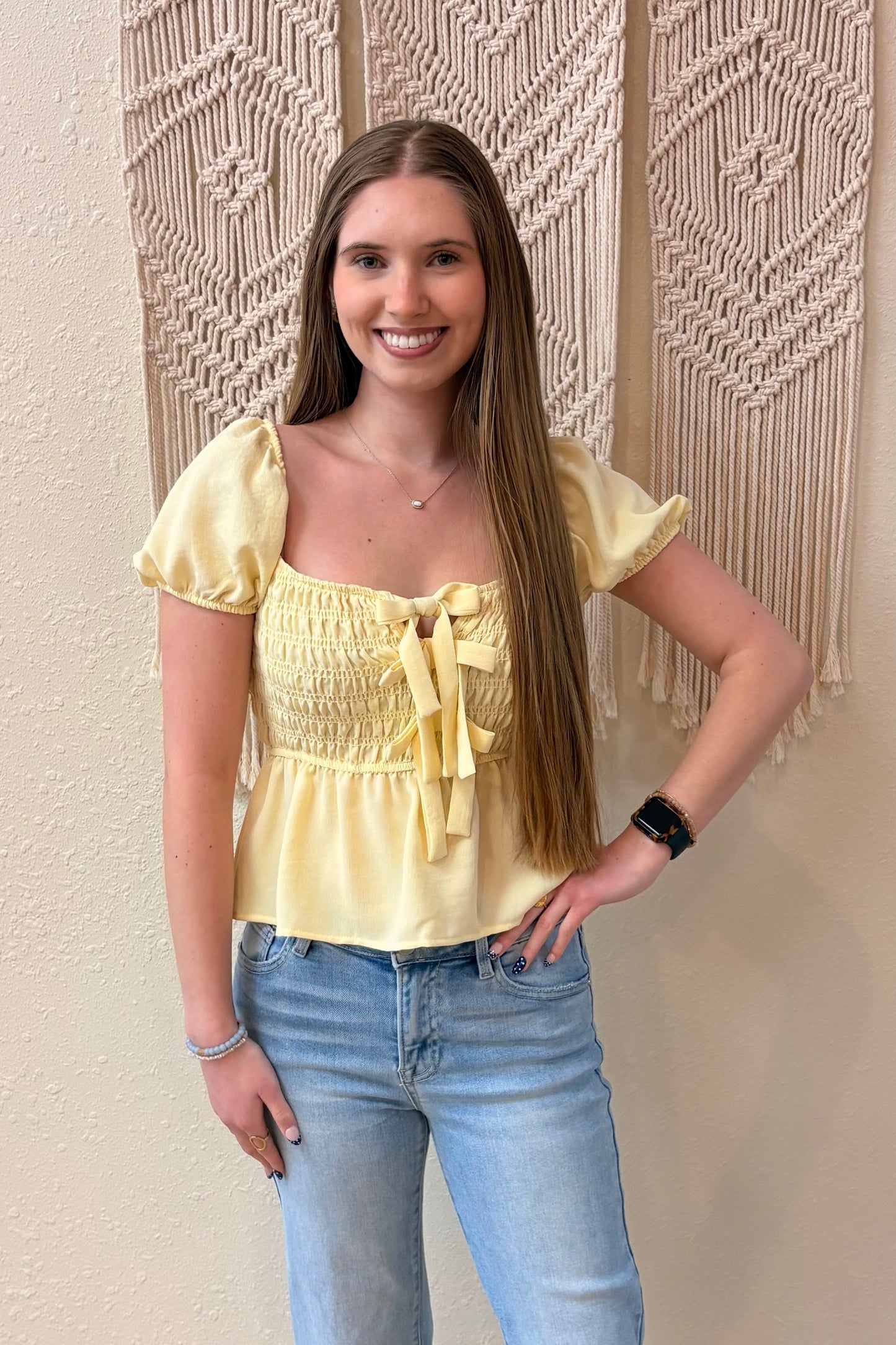 Sally Bow Front Smocked Peplum Top