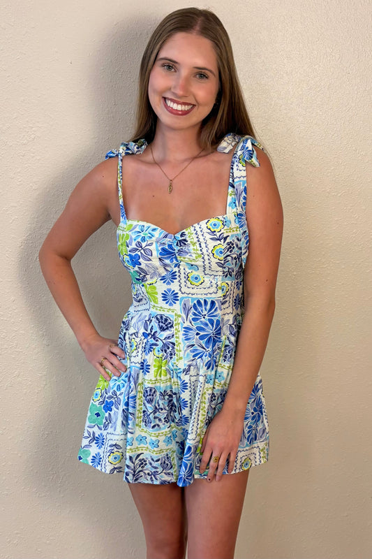 Addison Tie Strap Floral Romper