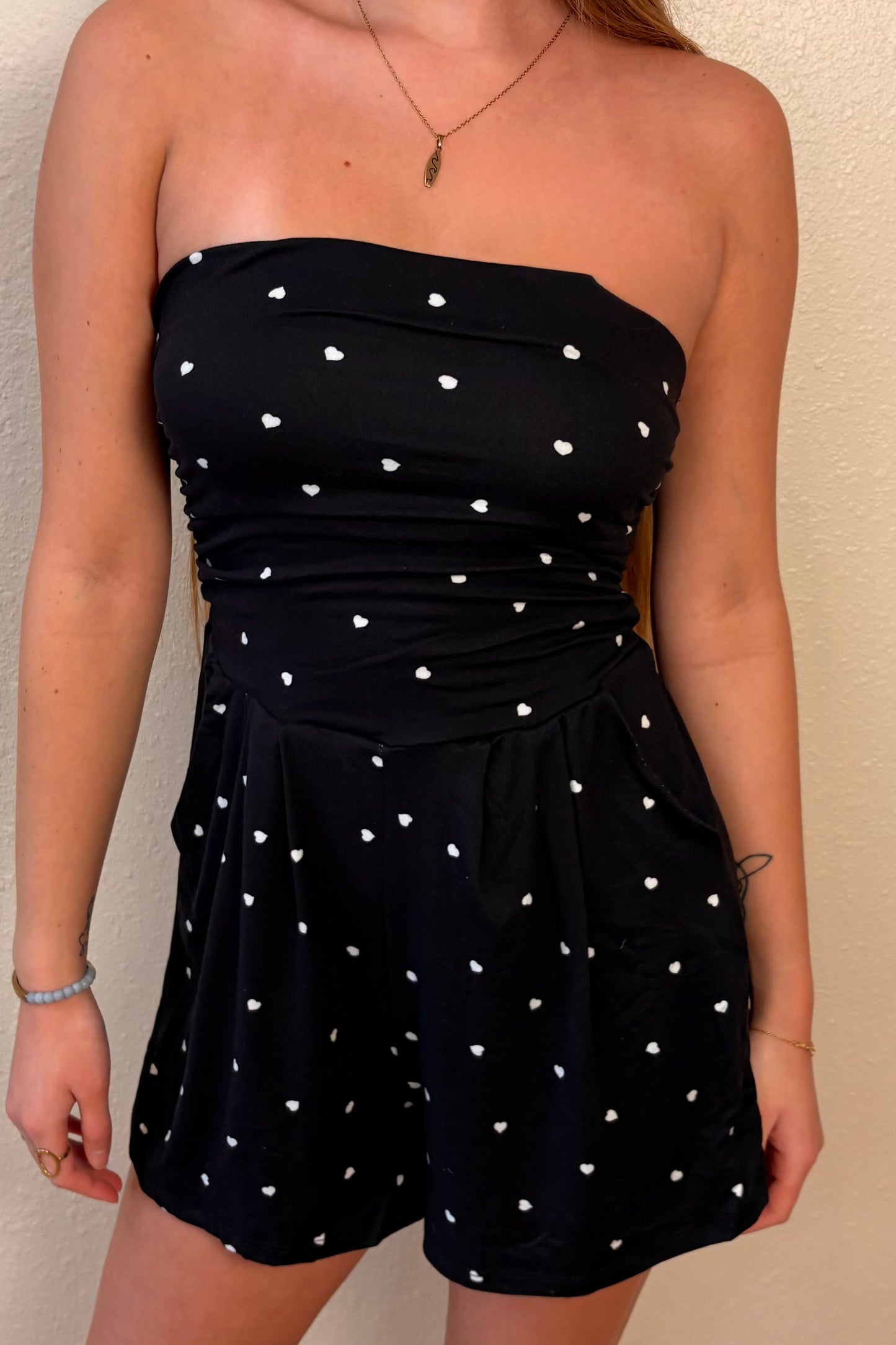 Georgia Heart Polka Dot Strapless Romper