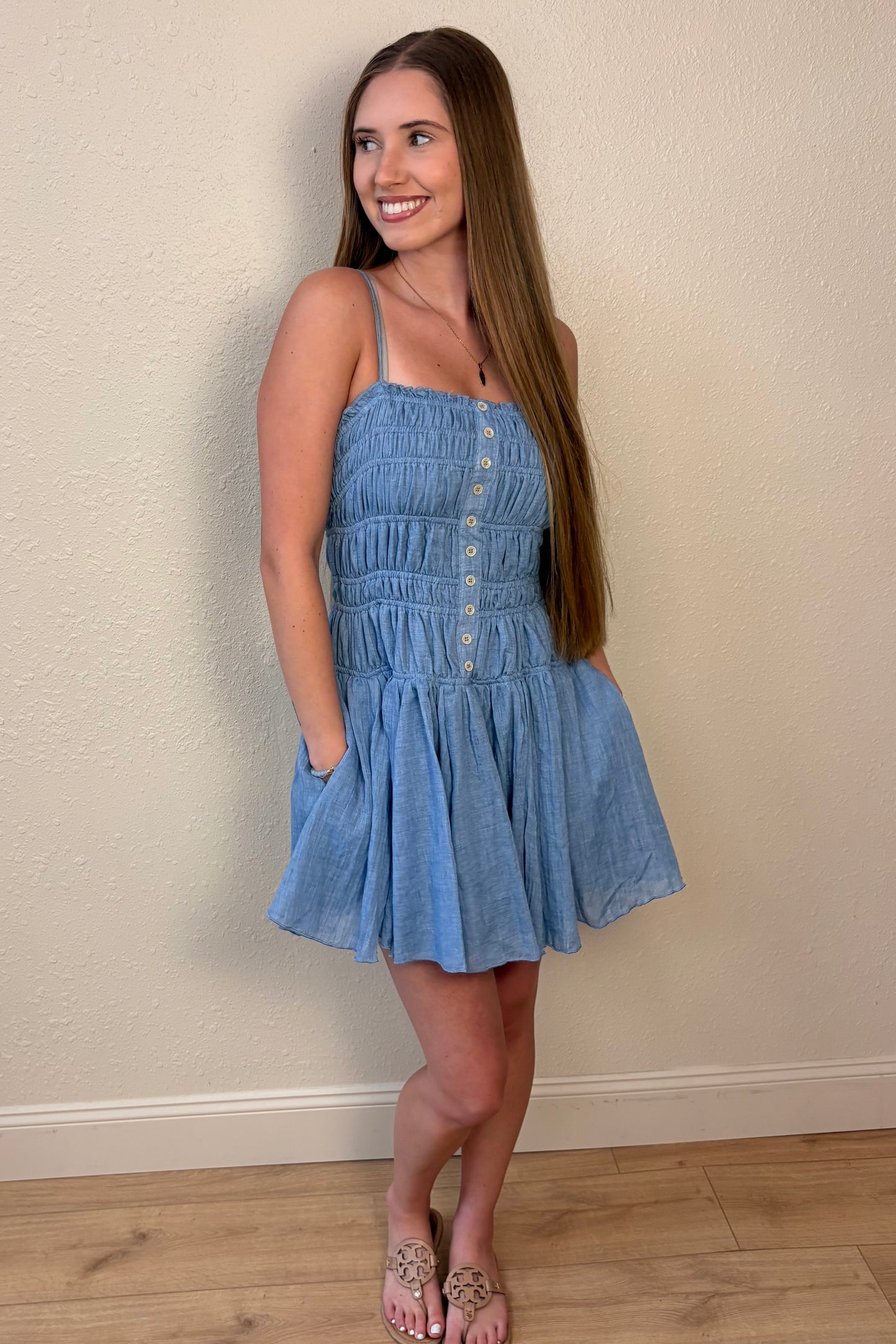 Freya Light Blue Ruched Mini Dress