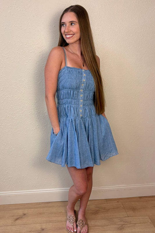 Freya Light Blue Ruched Mini Dress