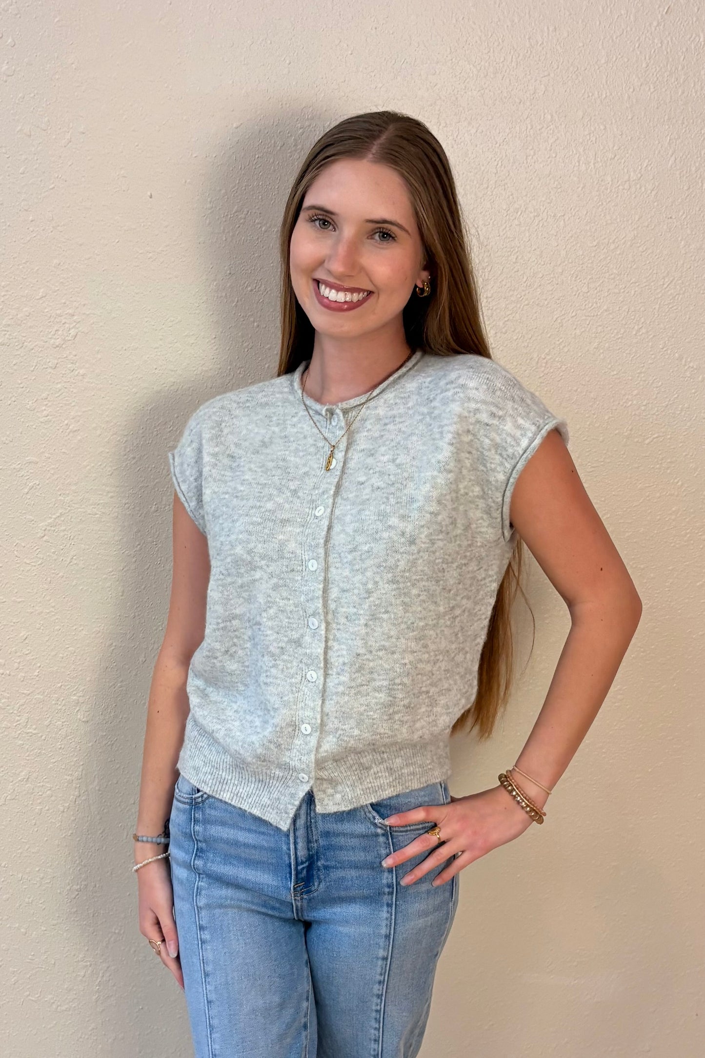 Emily Raw Edge Sleeveless Cardigan