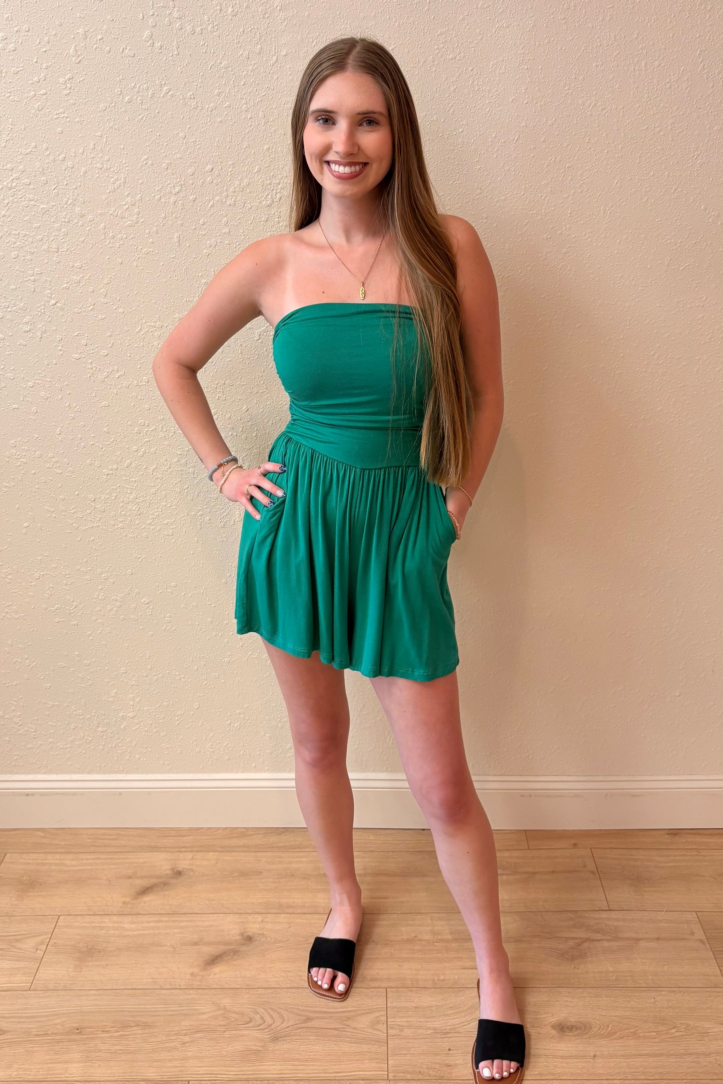 Serenity Green Strapless Romper