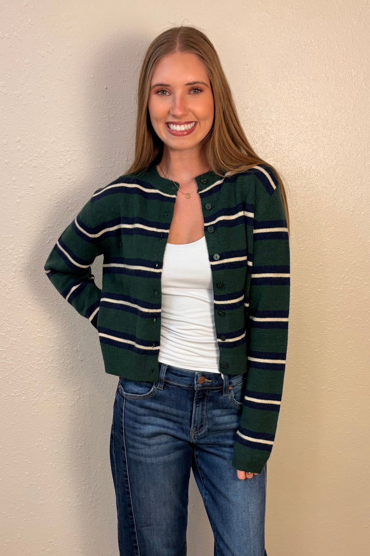 Mikayla Green Stripe Cardigan Sweater