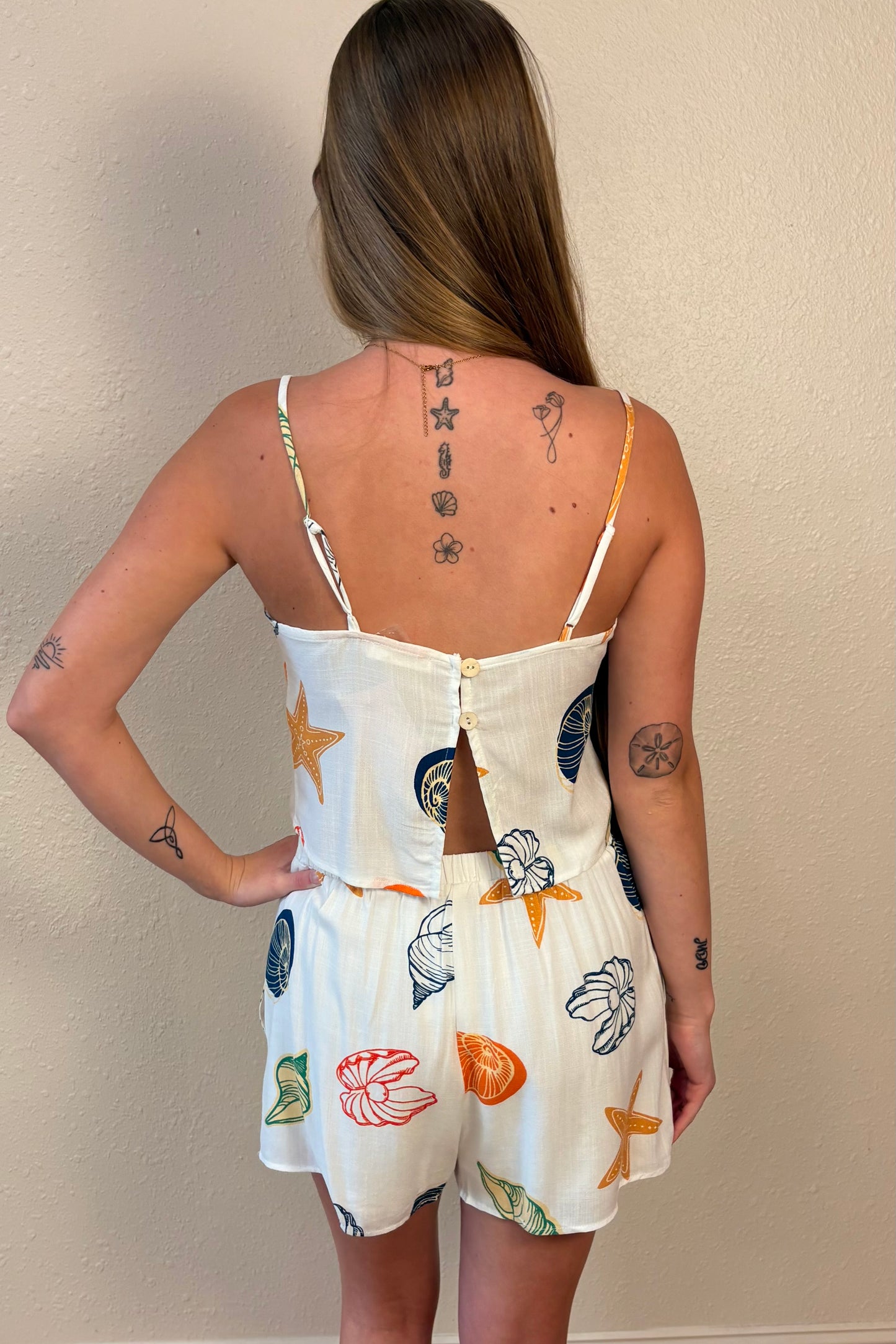 Lainey Seashell Print Open Back Tank Top
