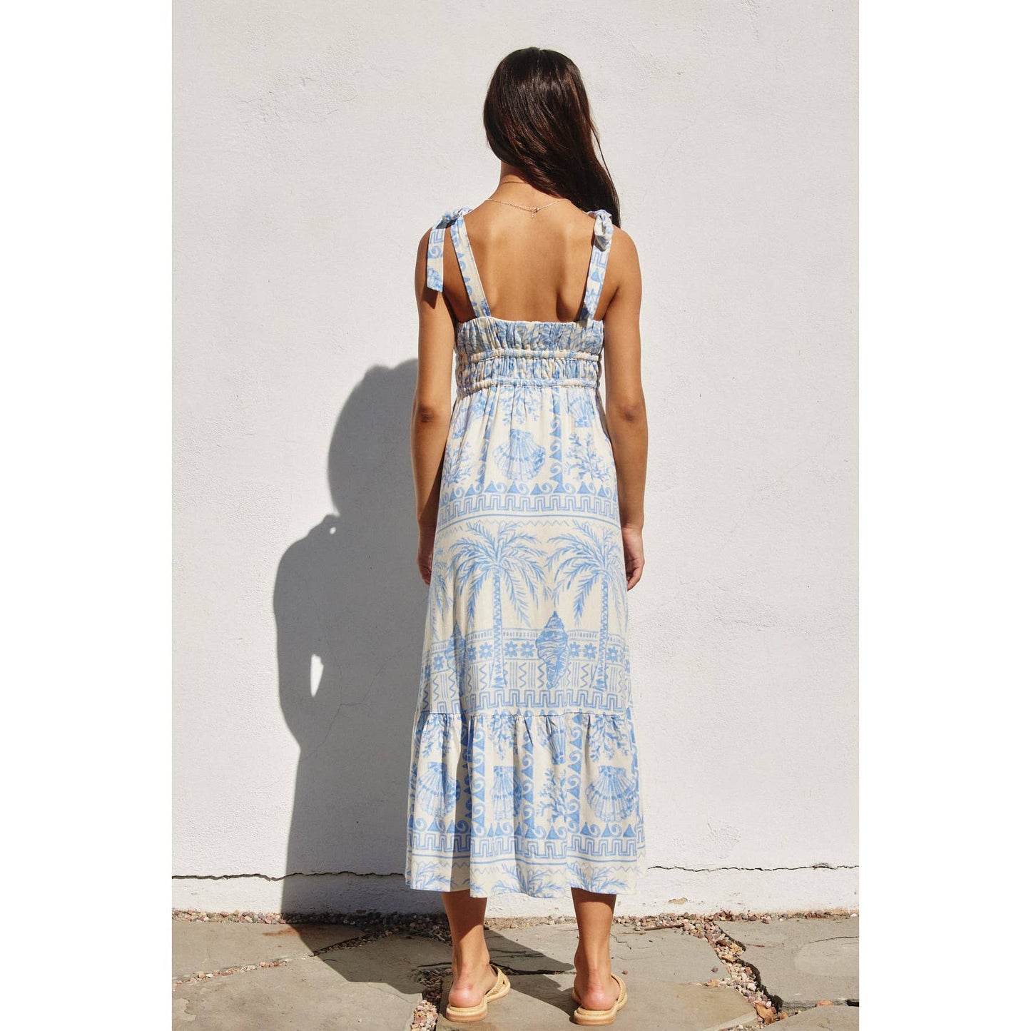 Seascape Shirred Fit And Flare Midi Dress